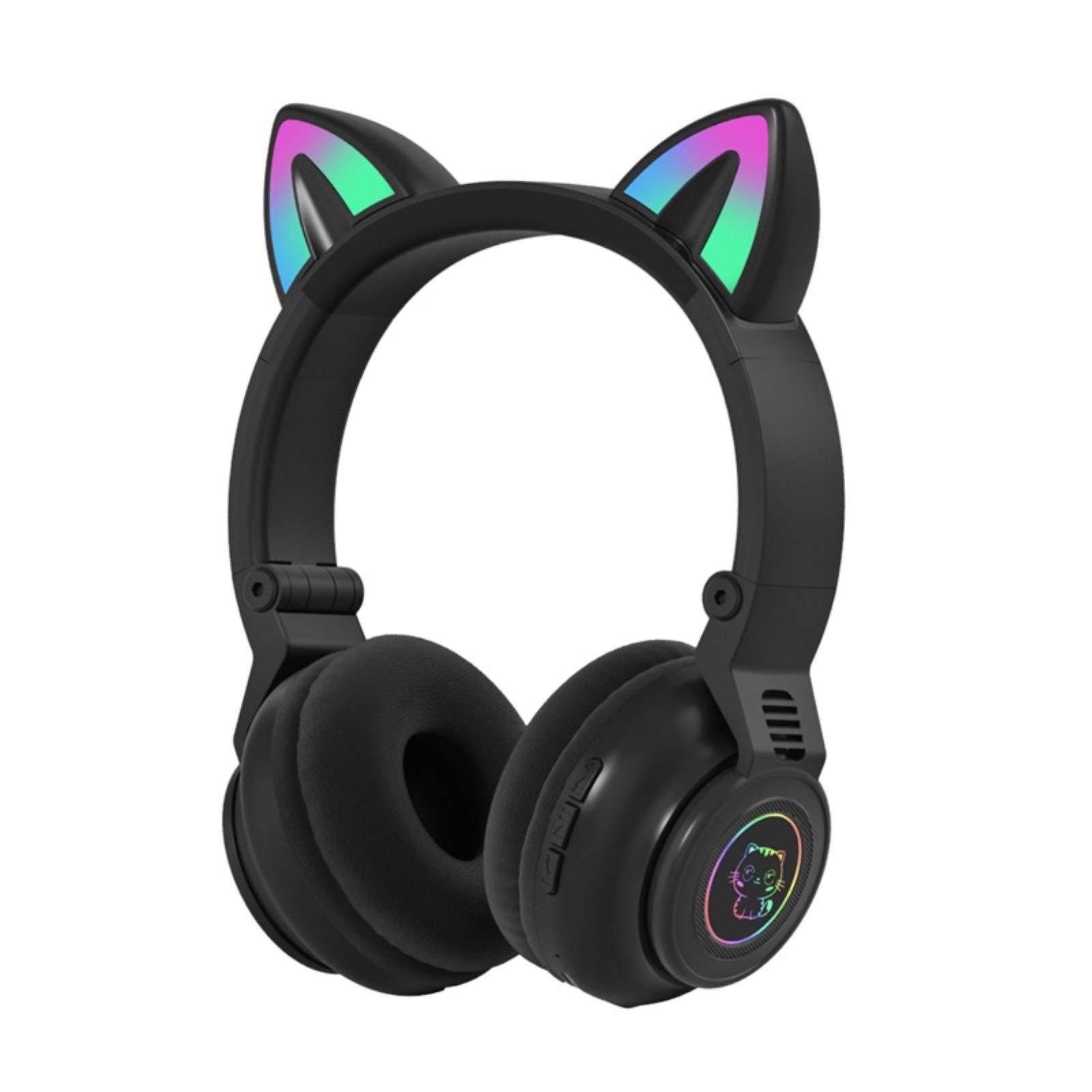 Wireless Cat Ear Headphones for Kids with LED Lights - Bluetooth Headset with Microphone - Compatible with School, Kindle, Tablet, PC - Perfect Birthday & Christmas Gift for Girls (Ideal for Online Classes, Gaming, Music Listening)