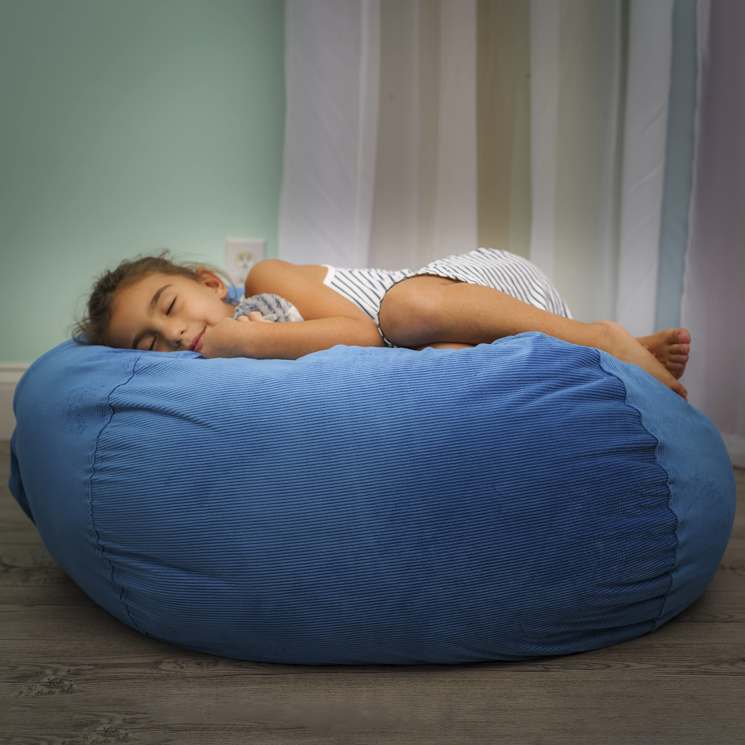 EMMandSOPHIE Stuffed Animal Storage Bean Bag Chair for Kids & Teens - Large Plush Toy Organizer with Washable Cover - Perfect for Bedroom, Playroom, and Nursery Decor