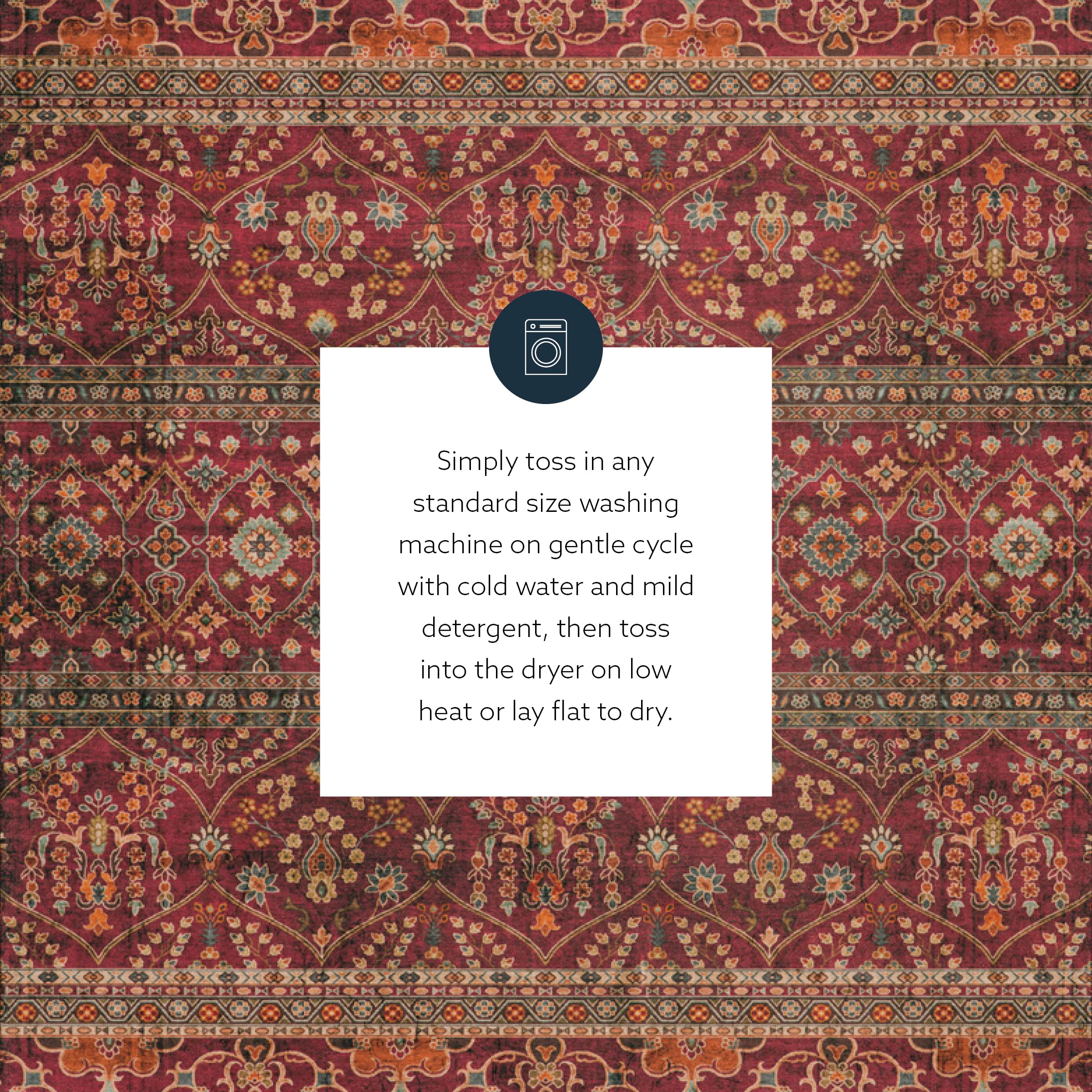 Linon Home Decor Washable Area Rug 5' x 7' - Yarit Garnet & Ivory - Soft Non-Slip Indoor Outdoor Rug for Living Room, Bedroom, Patio