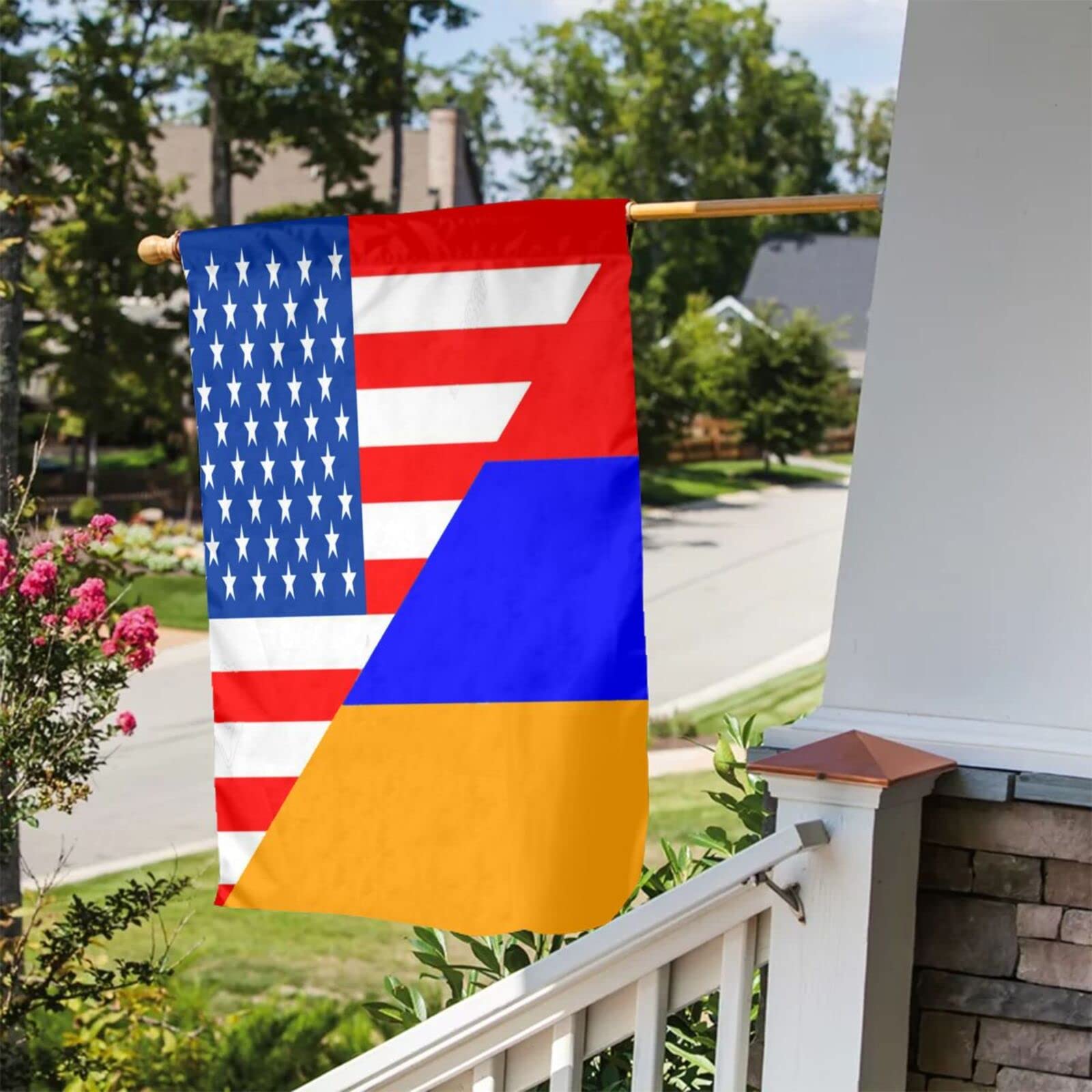USA & Armenia Double Sided Flag - Patriotic Half American Half Armenian Outdoor Garden Flag for Yard Decor, Home Display & National Pride Celebrations
