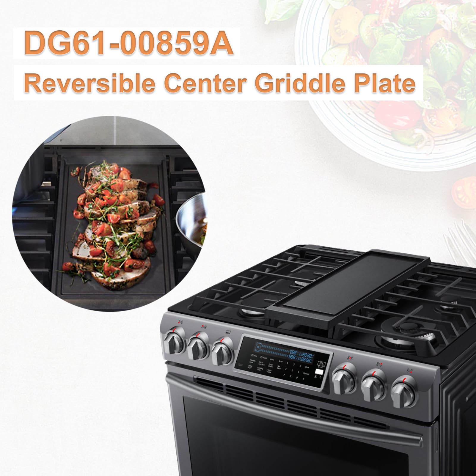 Samsung Gas Range Replacement Griddle Plate - Reversible Cast Iron Center Griddle for NX58H5600SS & NX58H9500WS Models - Perfect for Pancakes, Burgers & Breakfast Cooking - 1 Pack