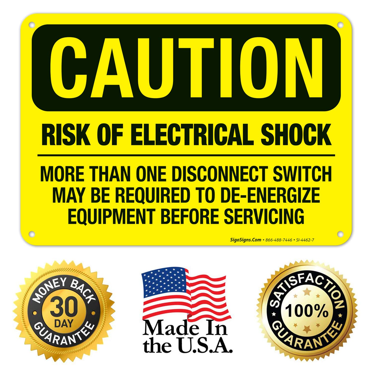 OSHA Electrical Shock Warning Sign - 10x7 Inch Rust-Free Aluminum Caution Sign for Multiple Disconnects | Durable Indoor/Outdoor Safety Signage | Made in USA | Perfect for Construction Sites, Factories & Hazardous Work Areas