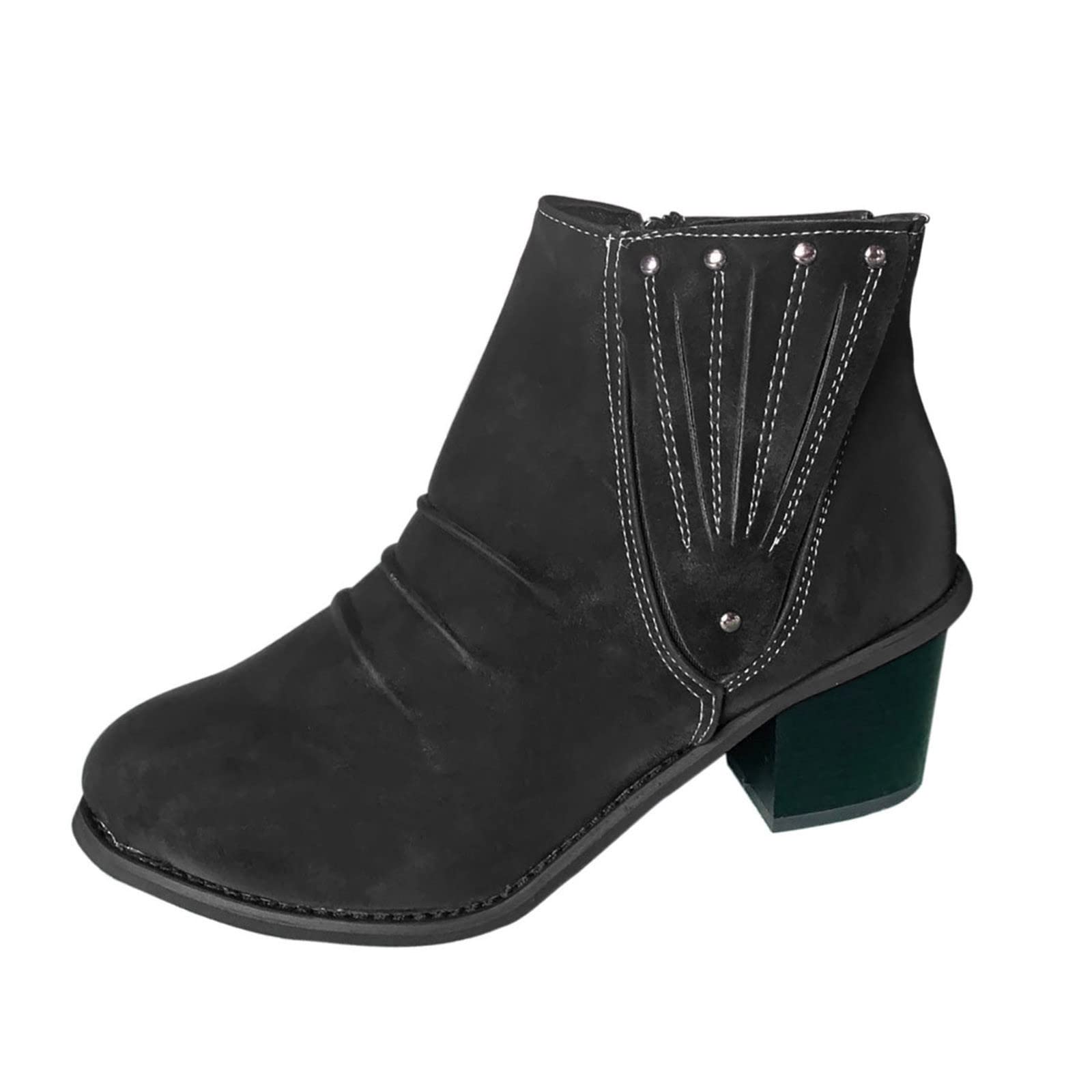 Women's Chunky Low Heel Ankle Boots - Faux Leather Pointed Toe Side Zipper Booties for Fall & Winter | Casual Outfits, Office Wear & Date Night Shoes