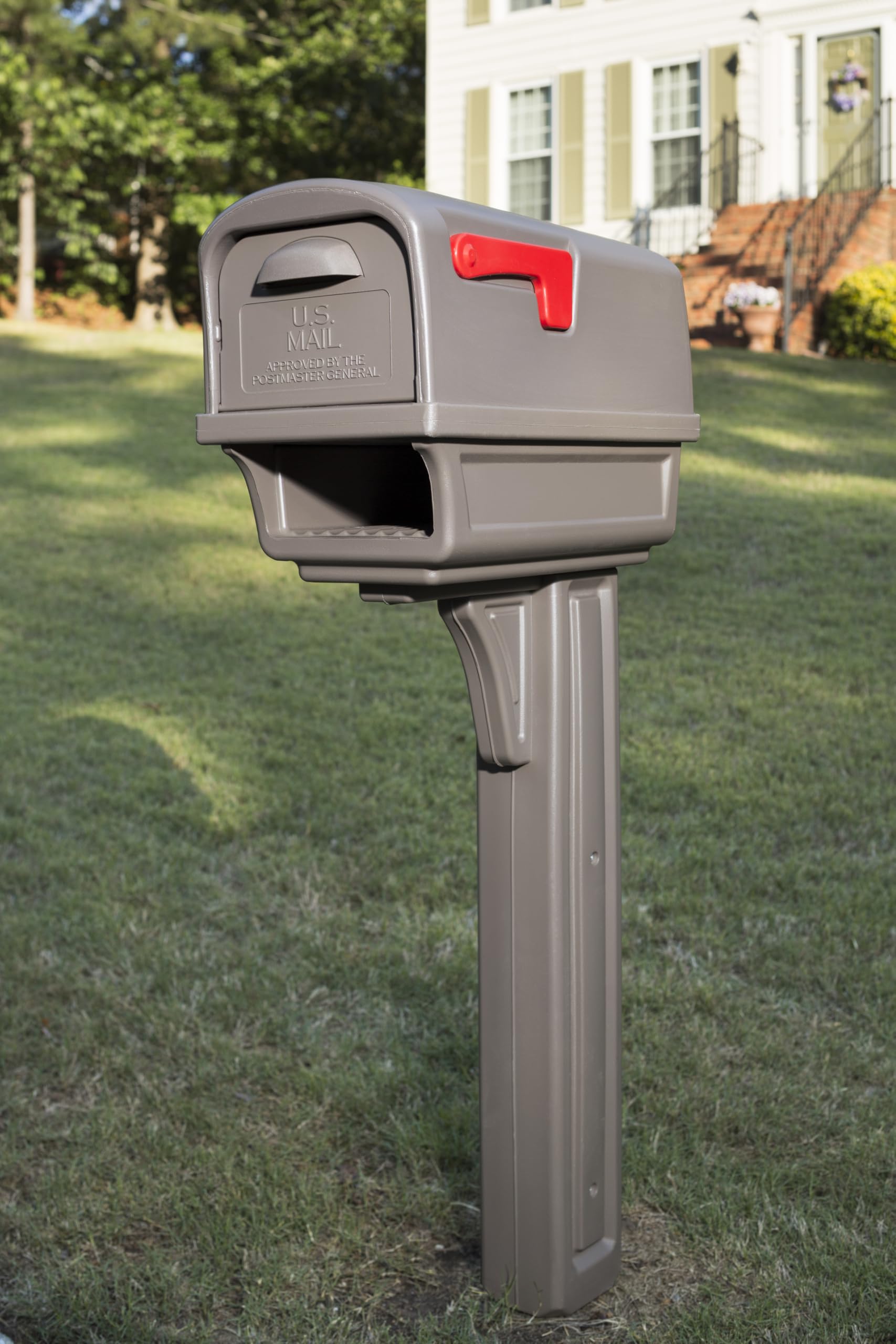 Gentry Plastic Dual Access Mailbox and Post Kit - Large Capacity Mocha Mailbox for Home & Office - GGC1M00AM | Durable Outdoor Mailbox with Newspaper Holder for Houses, Apartments & Businesses
