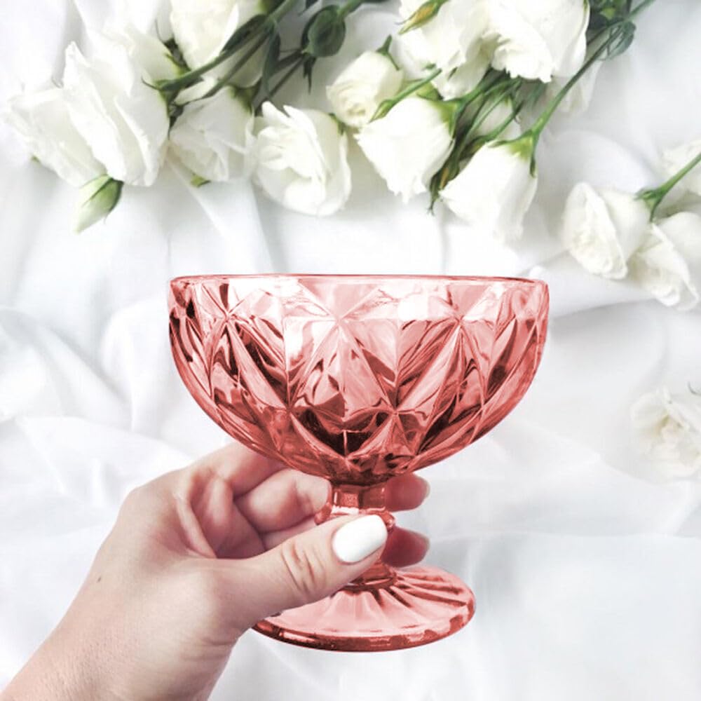 Pink Glass Serving Bowls Set - 250ml Dessert Bowls for Ice Cream, Fruit, Salad | Elegant Cruise Dinnerware for Parties, Home Dining & Entertaining