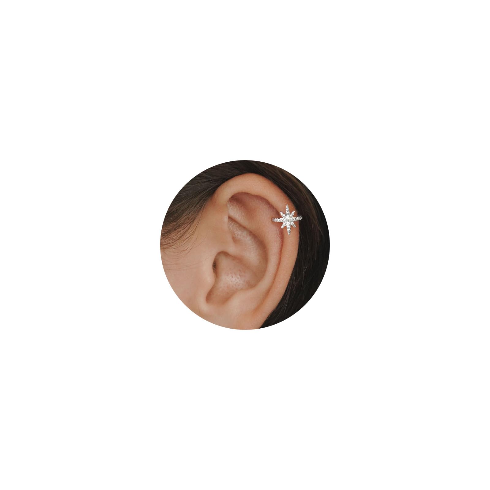 Dainty Gold & Silver Non-Piercing Cartilage Ear Cuffs for Women - Boho Trendy North Star Starburst Ear Cuff Set - Perfect for Everyday Wear, Parties & Gifts