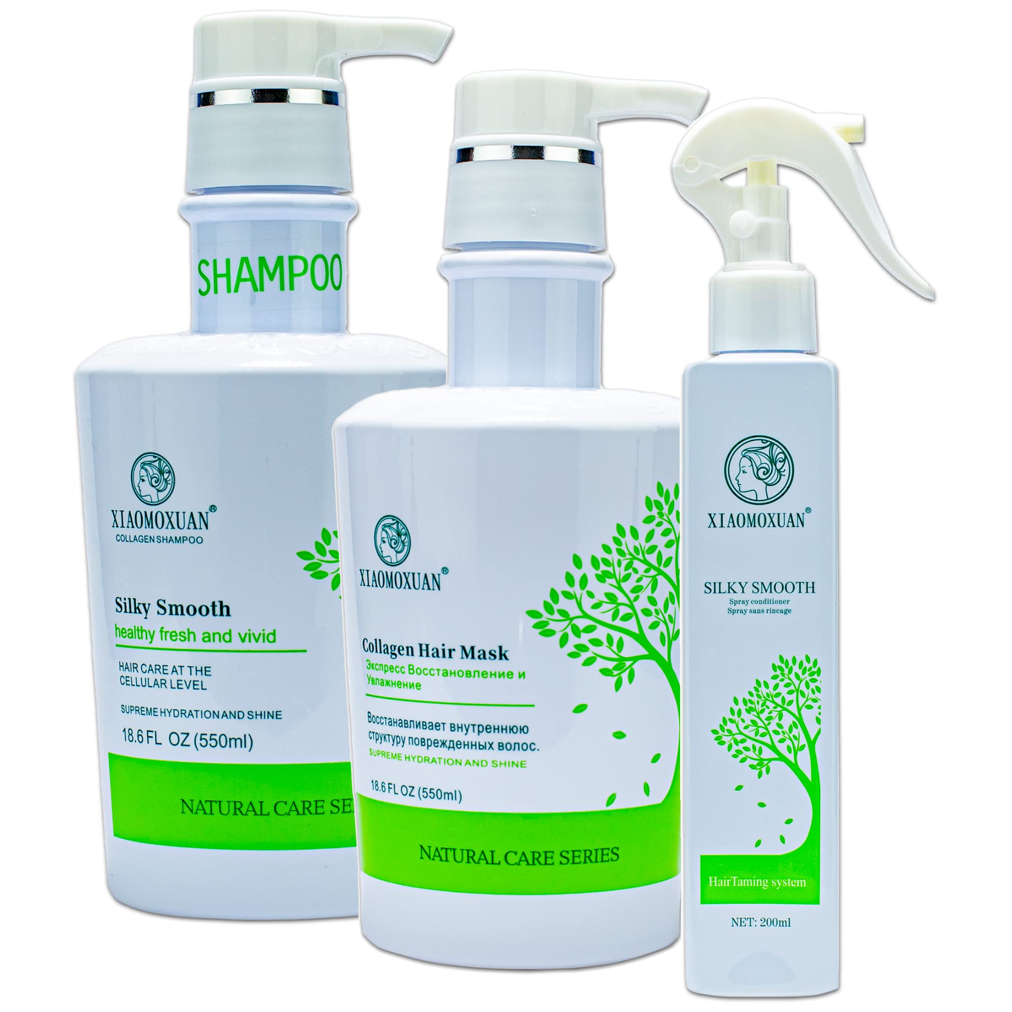 Xiaomoxuan Tea Tree Shampoo & Conditioner Set - Sulfate Free with Collagen Hair Mask for Frizzy & Damaged Hair - Hydrating Hair Care Bundle for Dry Scalp & Dandruff Relief - Perfect for Daily Use & Salon Quality Results