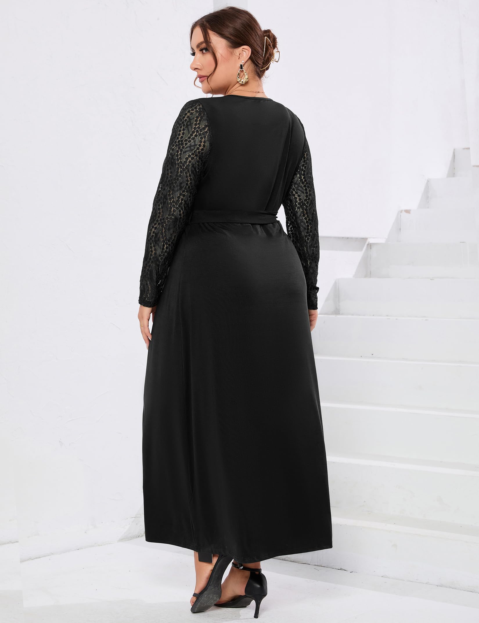 **ShopWonder Plus Size Summer Wrap Dress for Women - V Neck Lace Formal Maxi Dress for Wedding Guest, Beach Party & Special Occasions**