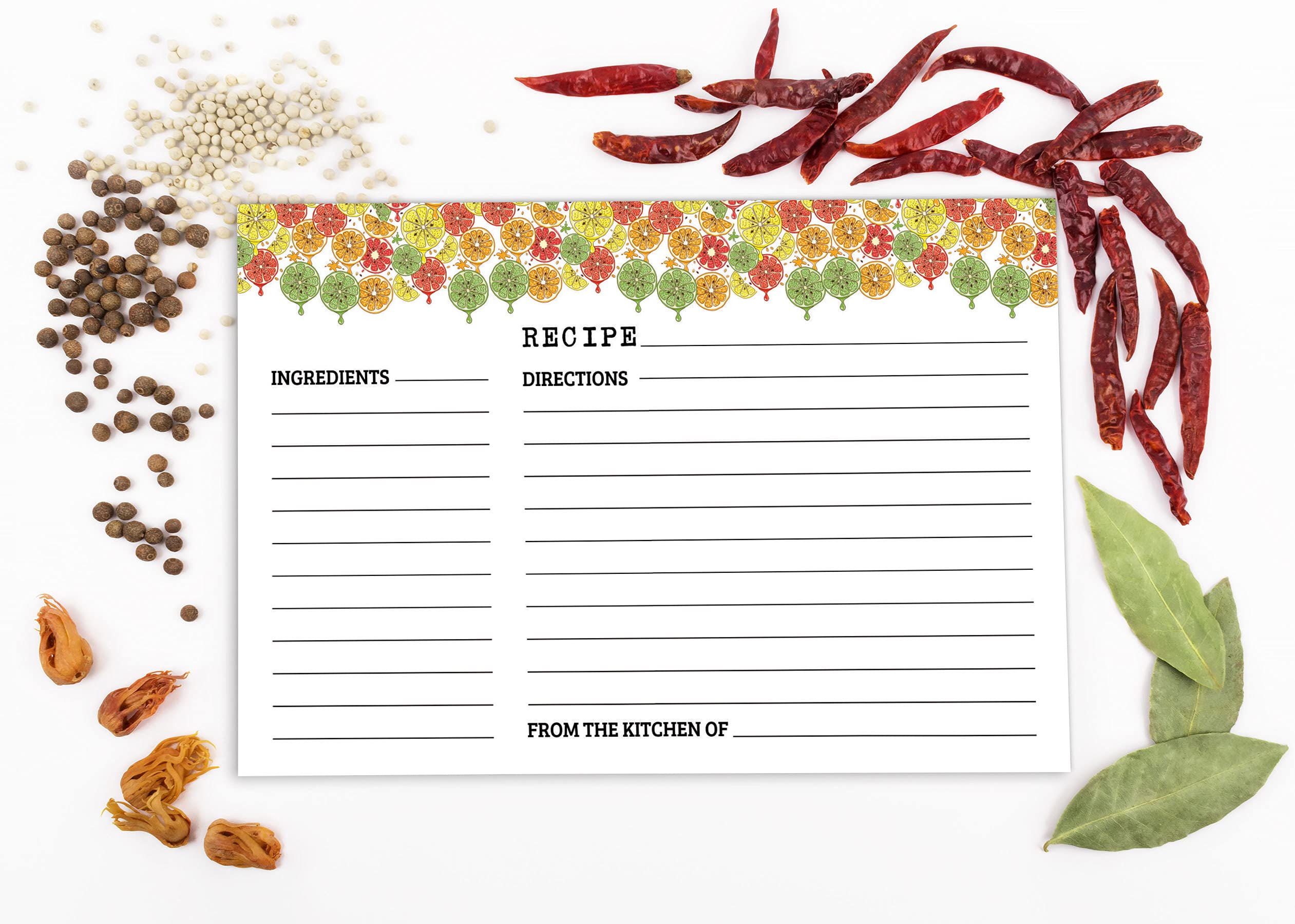 6x4 Inch Single-Sided Tropical Fruits Recipe Cards - Pack of 50 for Wedding, Bridal Shower & Baby Shower - Perfect for Recipe Organization, Gift Giving & Party Favors