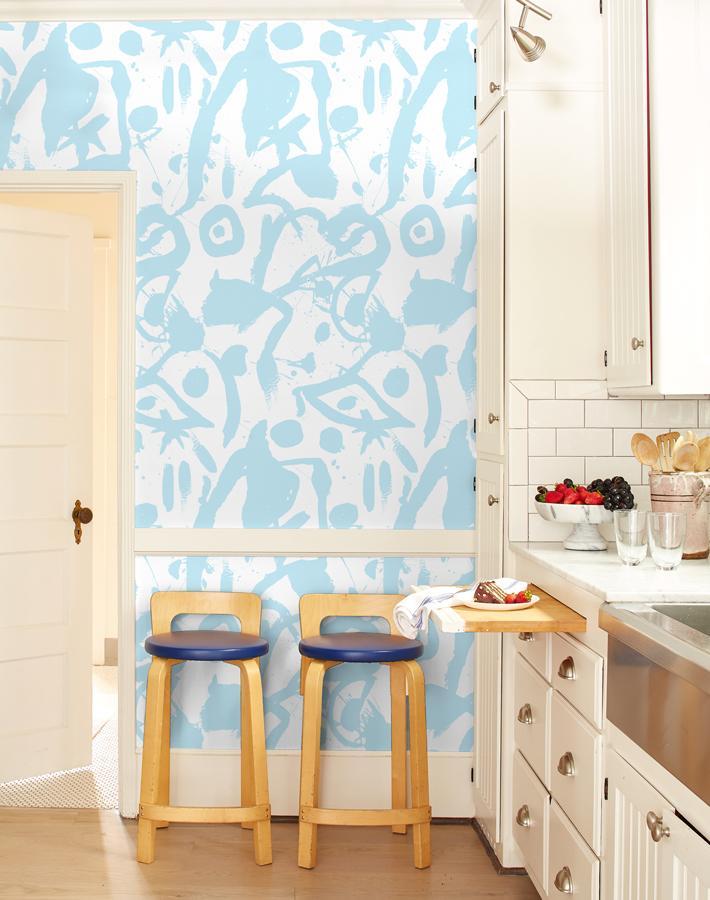 Chris Benz 'El Quijote' Baby Blue Wallpaper - Premium Peel & Stick Wallpaper for Nursery, Bedroom, and Living Room Decor