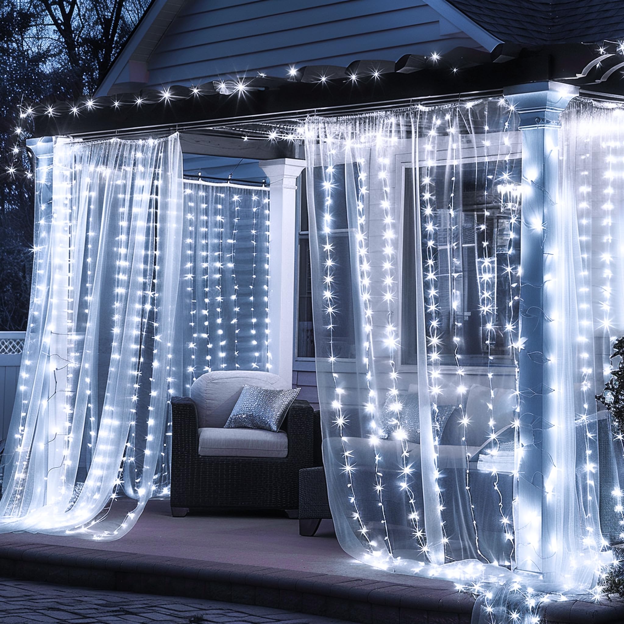 300 LED USB Powered Window Curtain String Lights - 8 Lighting Modes Waterproof Fairy Lights for Christmas Decor, Bedroom, Wedding, Party & Garden Wall Decorations (White) | Perfect for Indoor/Outdoor Holiday Lighting & Romantic Ambiance