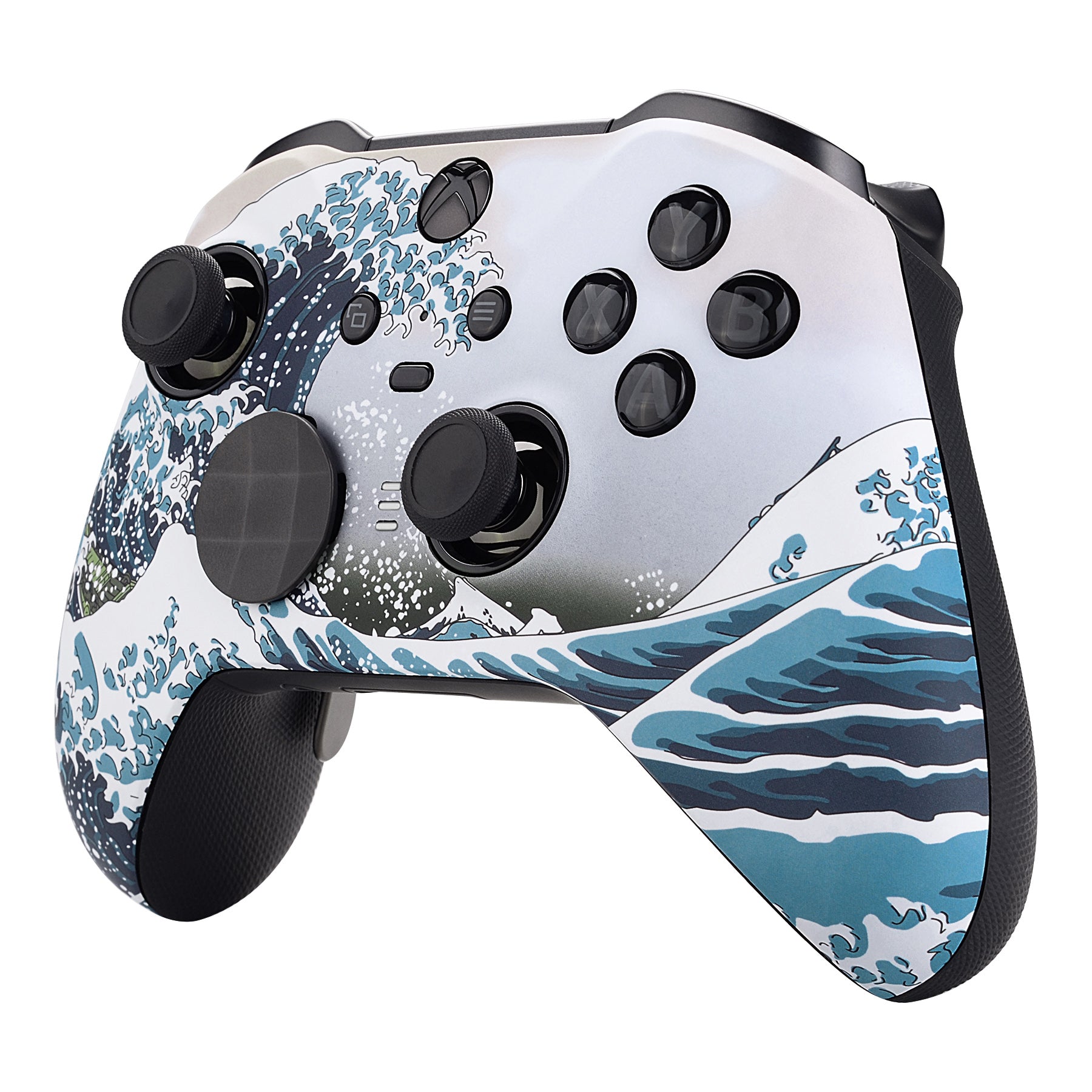 eXtremeRate The Great Wave Patterned Faceplate Cover - Soft Touch Front Housing Shell Replacement Kit for Xbox One Elite Series 2 Controller (Model 1797 & Core) with Thumbstick Accent Rings (ELT106) - Perfect for Gaming, Customization & Controller Protection