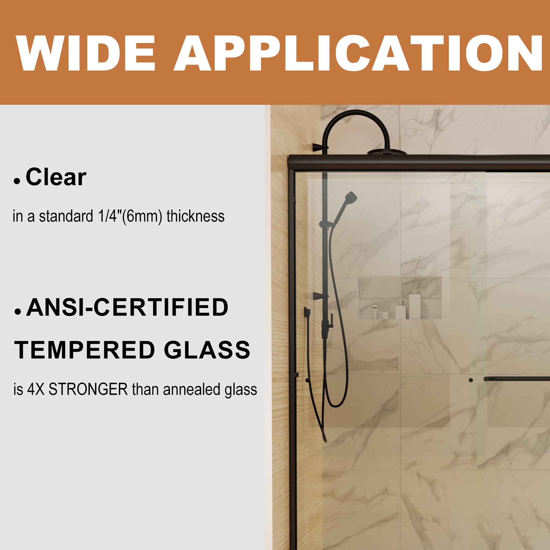 56-60 Inch Sliding Glass Shower Door - 70 Inch Height, Matte Black Frame with 1/4