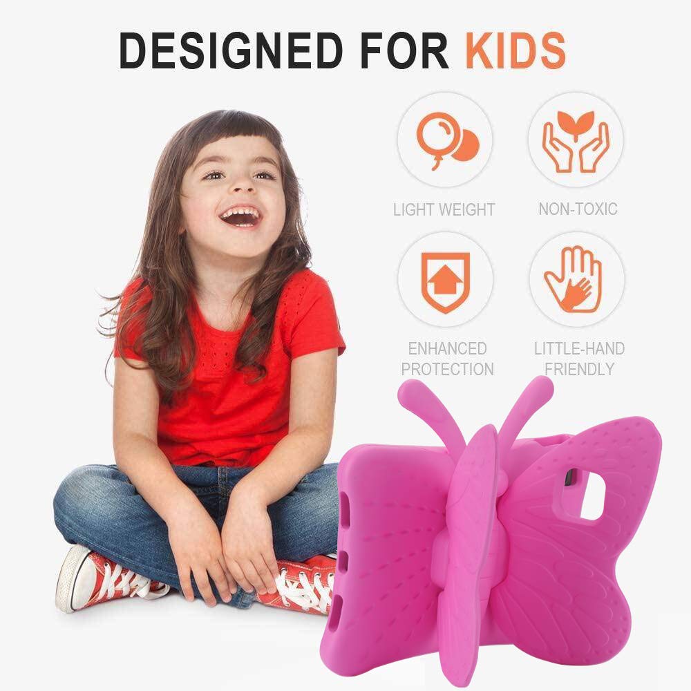 Pretty Butterfly iPad Air 11 Case 2024/2025 - Shockproof Kids Tablet Cover for Girls with Stand & Pencil Holder | Lightweight EVA Foam Full Body Protection | Perfect for School, Travel & Play (Rose)