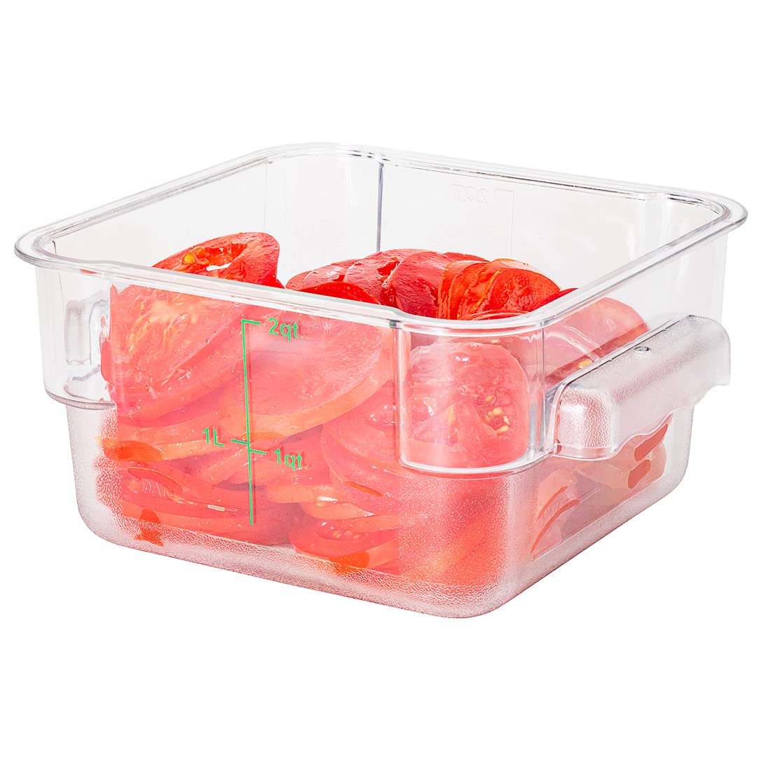 Met Lux 2 Quart Square Brine Bucket & Marinating Container with Volume Markers - Clear & Green Freezer-Safe Plastic Dough Rising Bucket with Built-In Handle (Lid Sold Separately) - Perfect for Pickling, Fermenting, Bread Making & Food Storage