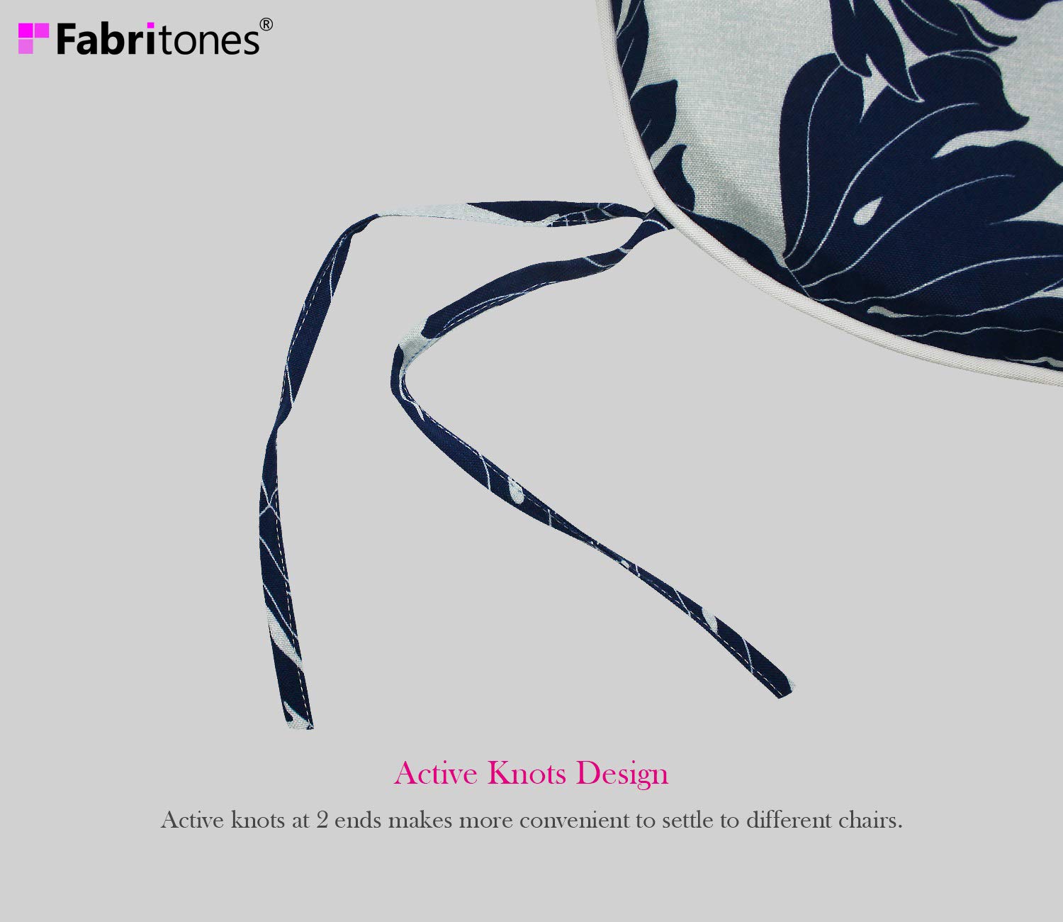 Fabritones Outdoor Seat Cushions Navy Leaves Set of 4 - 18x19 Inch Square Patio Chair Cushions with Ties - Waterproof & Comfortable for Garden, Deck, Poolside, and Outdoor Furniture