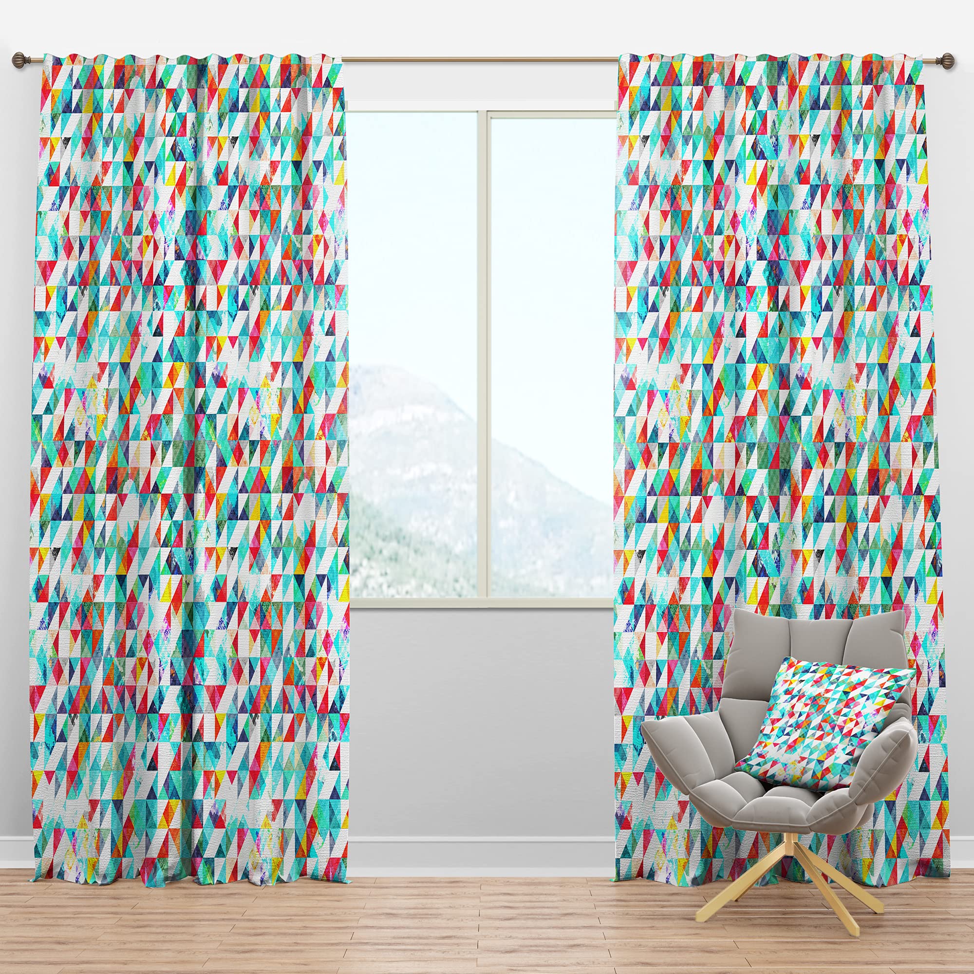 Blackout Curtains Thermal Insulated Single Panel 52x84 - Modern Bright Triangle Pattern with Grunge Effect for Bedroom & Living Room - Perfect for Light Blocking, Privacy & Energy Saving