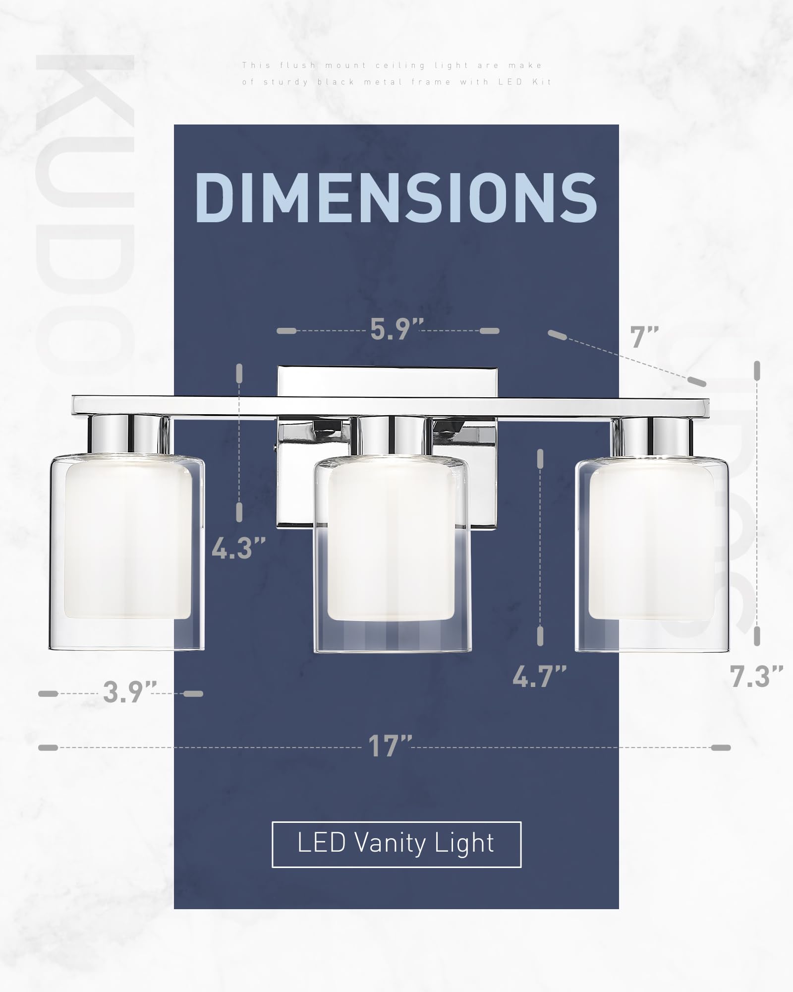Kudos LED Vanity Lights for Bathroom - Modern Chrome 3-Light Bathroom Fixture with Clear & Frosted Glass, 3000K/4000K/5000K Adjustable Color Temperature (KDVL04-CH-3) - Perfect for Makeup, Shaving & Grooming in Modern Bathrooms