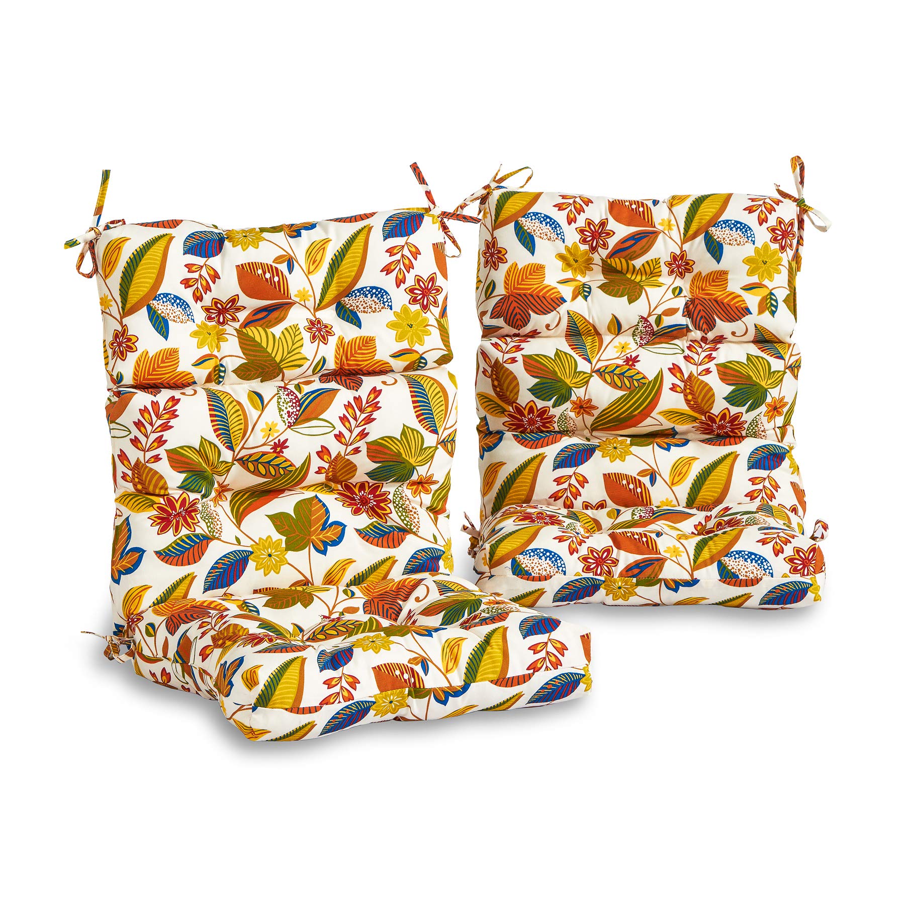 South Pine Porch Outdoor High-Back Chair Cushion Set of 2 - Esprit Floral Pattern Water-Resistant Cushions for Patio, Deck, and Garden Furniture - Perfect for Relaxing Outdoors