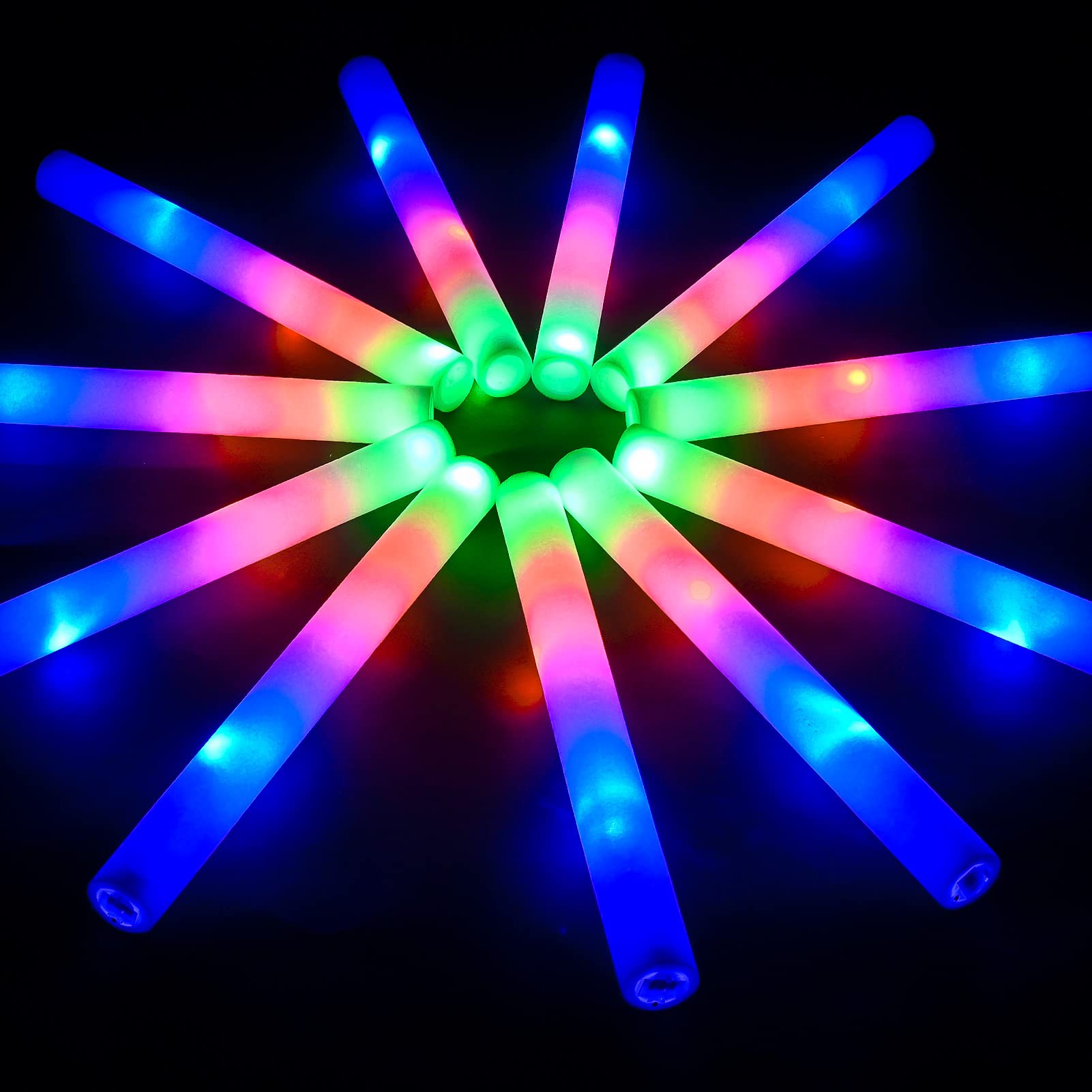 110 Pcs Foam Glow Sticks - 3 Modes Colorful Flashing Light Up Batons for Party, Wedding, Birthday, Concert | Halloween & Christmas Party Supplies | Glow in The Dark Favors for Night Events, Raves & Festivals