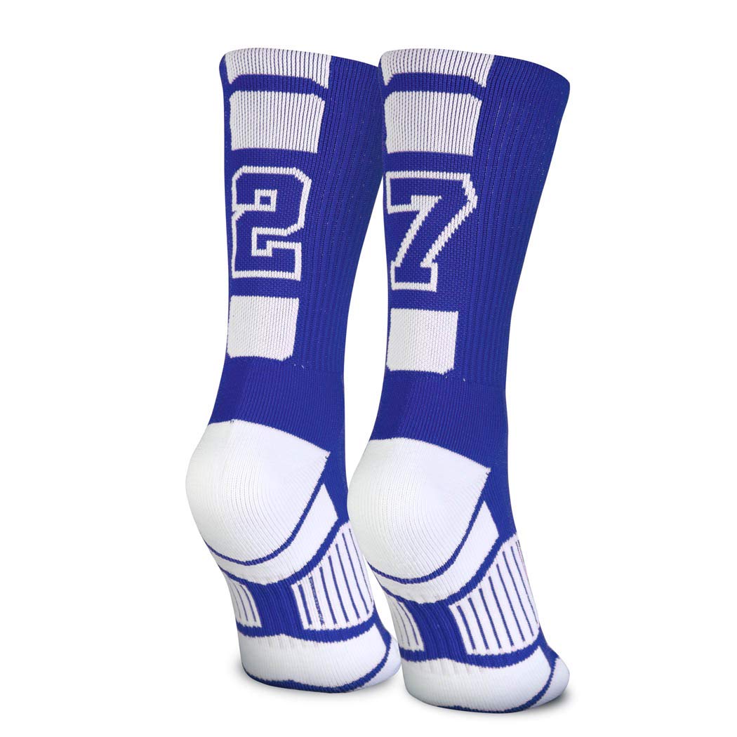 Custom Team Number Crew Socks for Youth & Adults - Athletic Sports Socks in Blue | Personalized with Your Chosen Number | Perfect for Basketball, Soccer & Team Sports