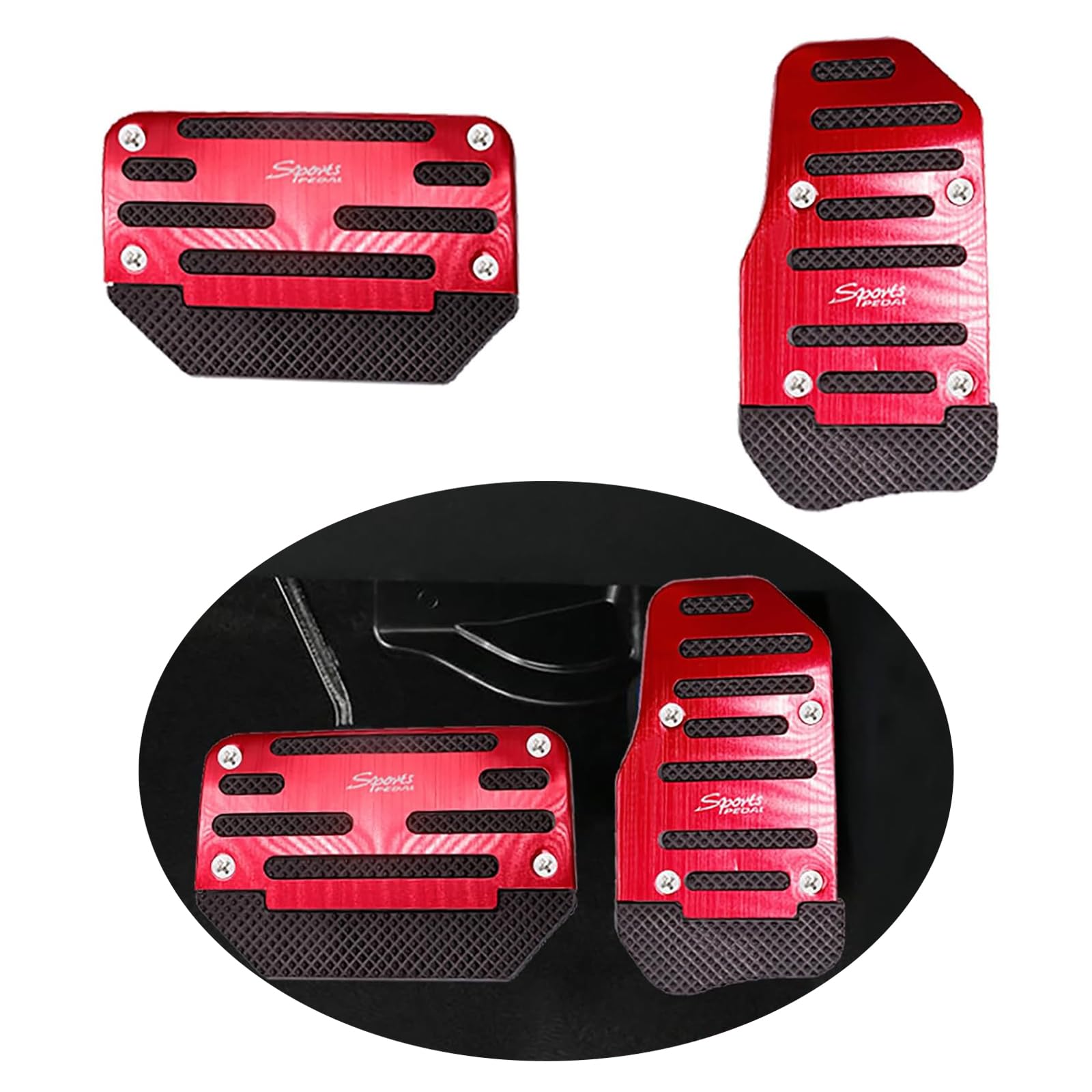 UGSHY 2-Piece Automatic Transmission Pedal Covers Kit - Anti-Slip Rubber Accelerator & Brake Pedal with Metal Scratch-Resistant Design - Universal Car Accessories for Sports Interior Decoration (Red) - Perfect for Driving Safety & Vehicle Customization