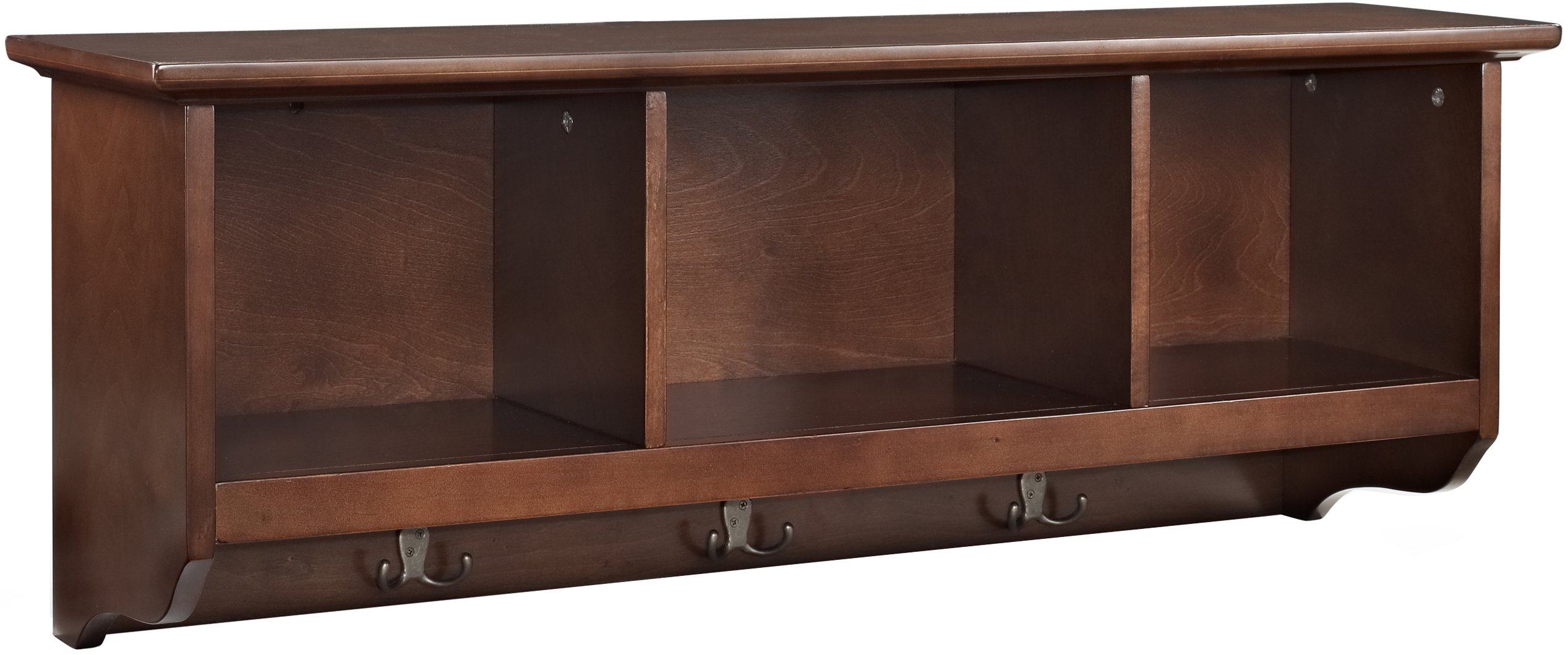 Crosley Furniture Brennan Vintage Mahogany Entryway Storage Wall Shelf with Coat Rack Hooks - Perfect for Hallway Organization & Hanging Coats, Hats & Bags