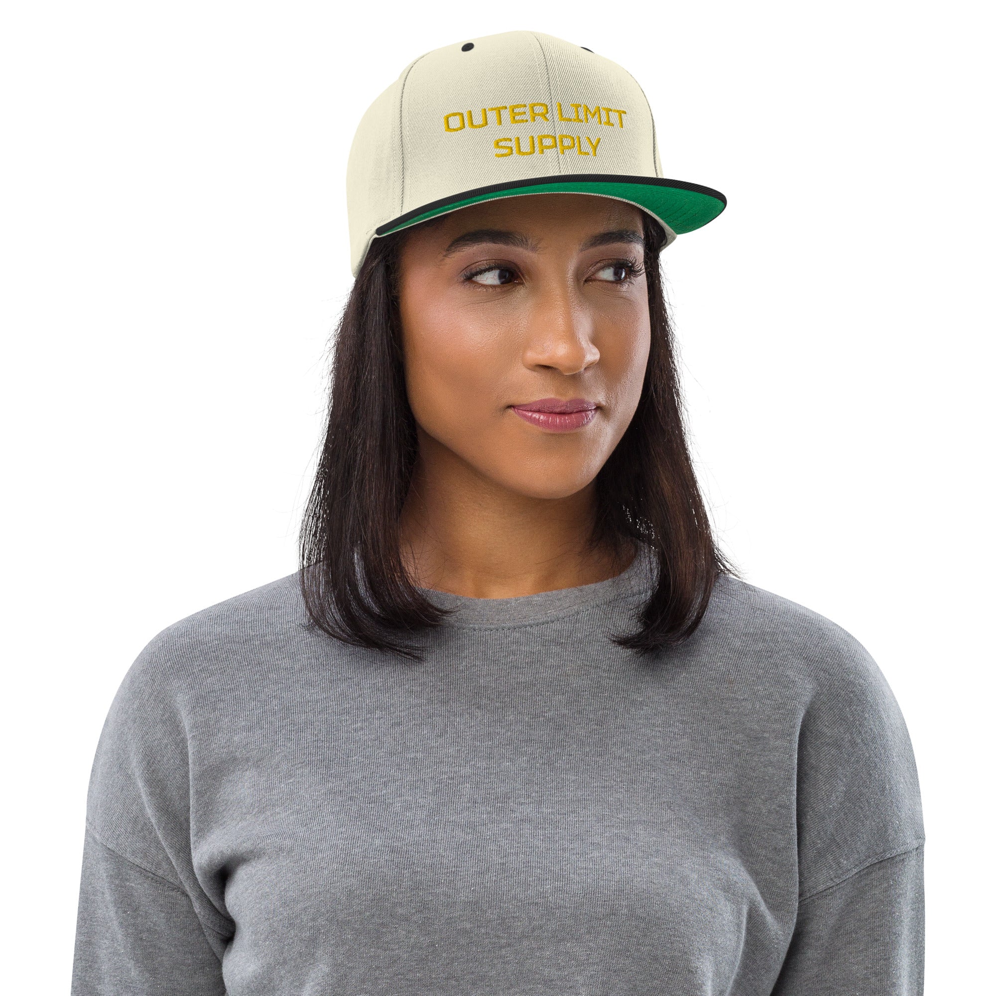 Outer Limit Supply Gold Bold Embroidered Snapback Hat - Stylish Adjustable Baseball Cap for Men & Women - Perfect for Streetwear, Hip Hop Fashion & Outdoor Activities