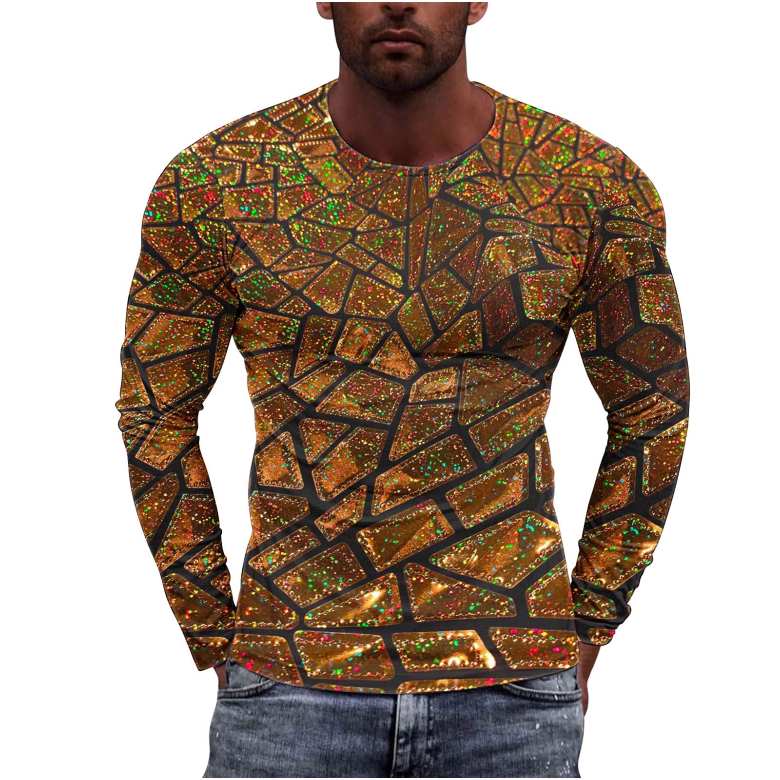 3D Printed Men's Long Sleeve Graphic Tee - Geometric Pattern Streetwear T-Shirt for Fall Fashion | Casual Wear, Layering & Everyday Outfits