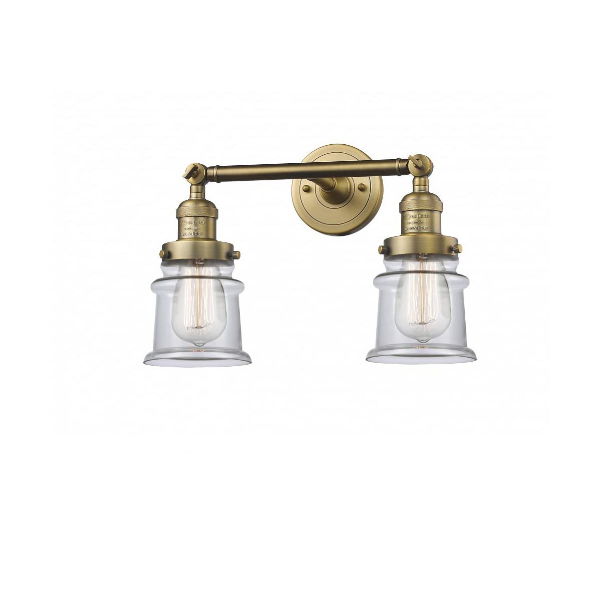 Franklin Restoration Collection 2-Light Bathroom Vanity Light in Brushed Brass - Small Canton Design with LED Bulbs - Perfect for Bathroom, Powder Room & Dressing Room Lighting