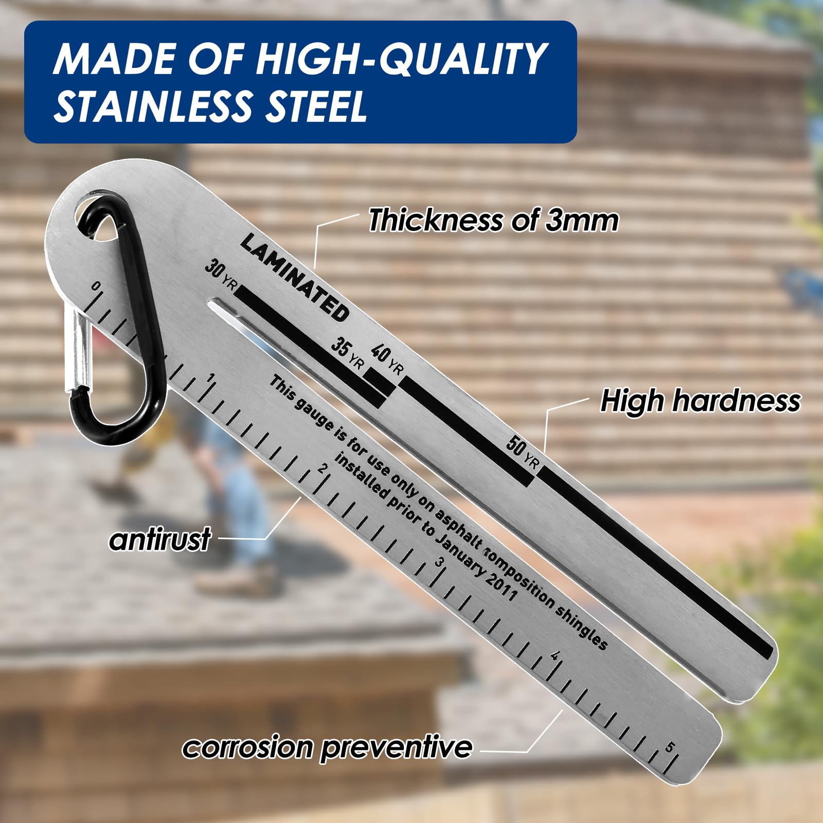 2 Pcs Stainless Steel Shingle Gauge - Roofing Measuring Tool for Asphalt Shingle Thickness Analysis | High Hardness Pitch Gauge for Roofers, Contractors & DIY Home Improvement Projects