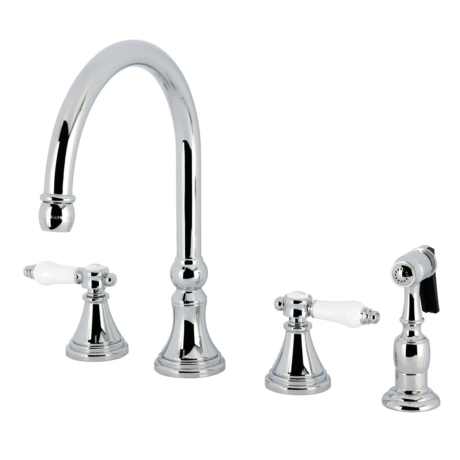 Bel Air Double Handle 4 Hole Widespread Kitchen Faucet with Brass Sprayer - Premium Pull Down Faucet for Modern Kitchen Sink, Perfect for Cooking, Washing Dishes & Home Renovation