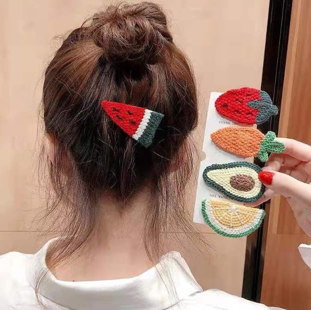 6 Pcs Wool Knit Fruit Hair Clips - Colorful Cute Hair Accessories for Girls | Perfect for School, Parties & Everyday Styling