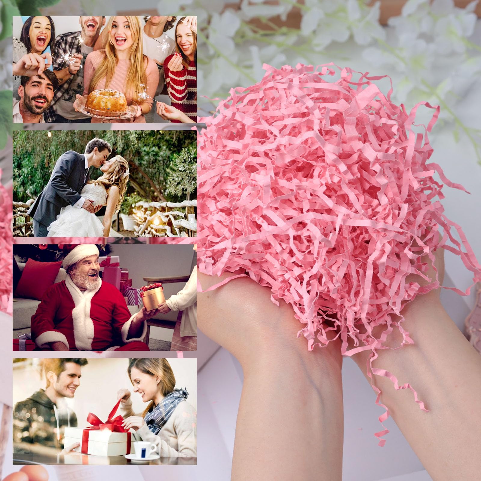Premium 0.5LB Pink Crinkle Cut Paper Shreds - Gift Box Filler for Wedding, Birthday, Anniversary & Christmas Decorations | Perfect for Party Favors, Gift Wrapping & Craft Projects