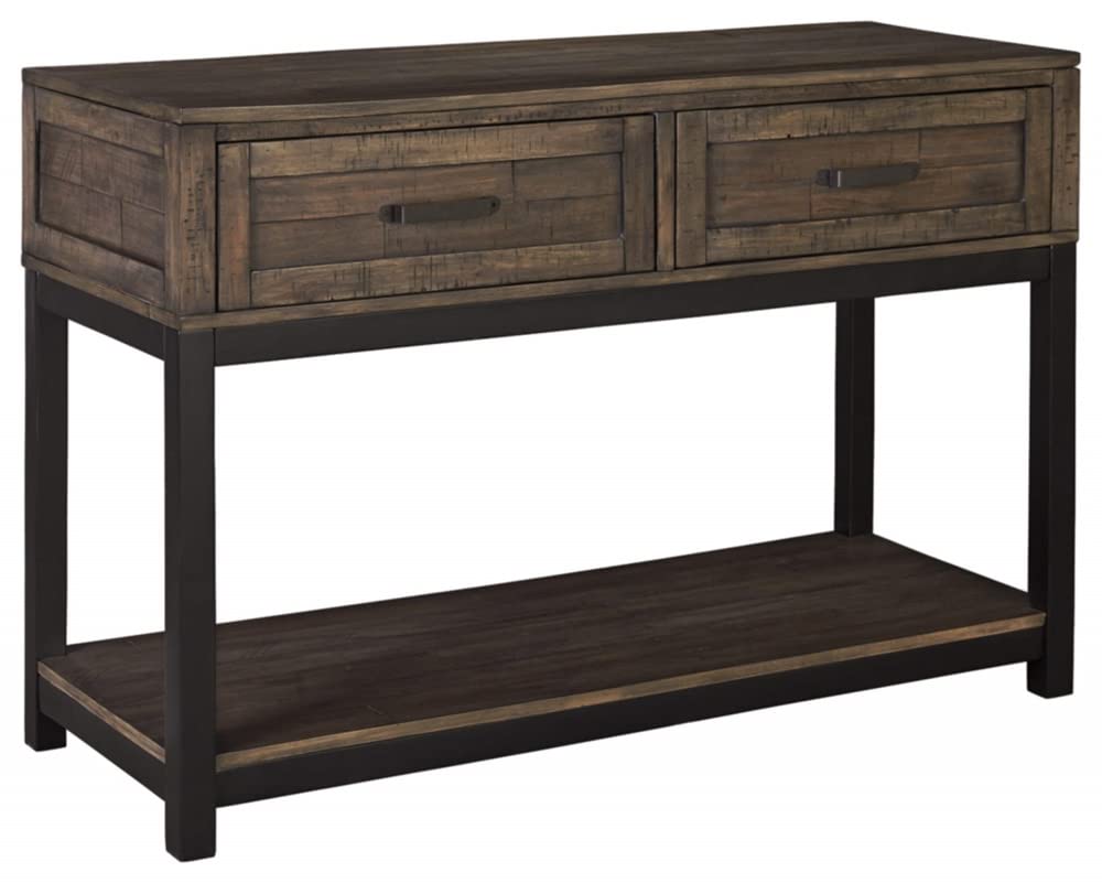 Signature Design by Ashley Johurst Rustic Rectangular Sofa Table with Two Drawers & Fixed Lower Shelf - Brown Wood Console Table for Living Room, Entryway & Home Decor