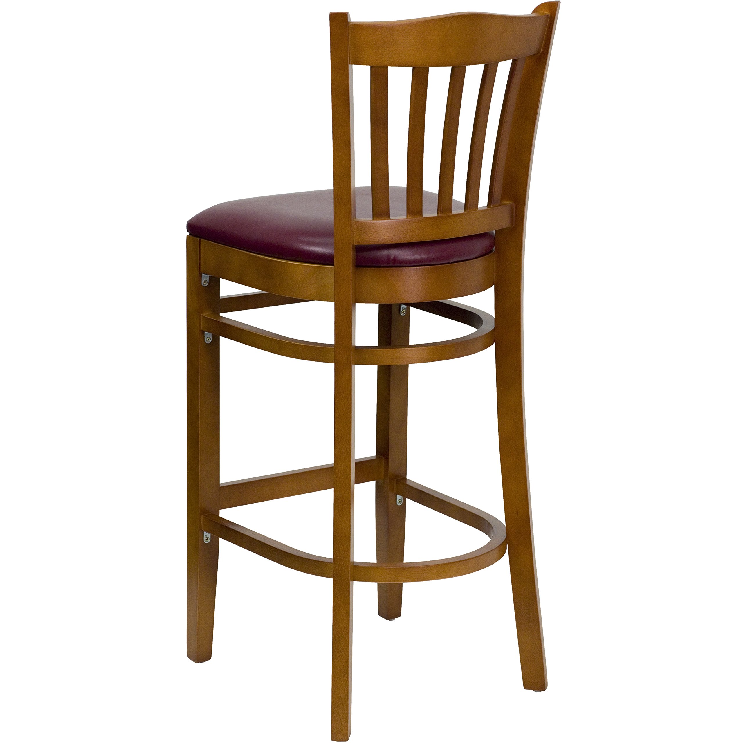 Cherry Wood Bar Stool with Vertical Slat Back & Burgundy Vinyl Seat - Perfect for Kitchen Islands, Breakfast Bars & Home Decor