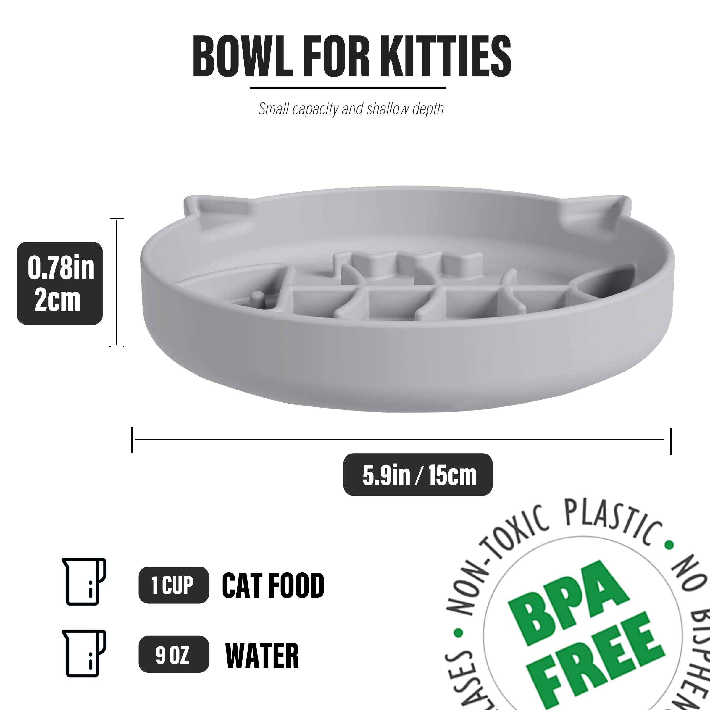 **Slow Feeder Cat Bowl – Silicone Puzzle Feeder for Wet & Dry Food with Suction Cups – Interactive Cat Toy to Prevent Overeating – Perfect for Kittens & Adult Cats (Gray, 1 Cup) – Ideal for Mealtime Fun & Portion Control**
