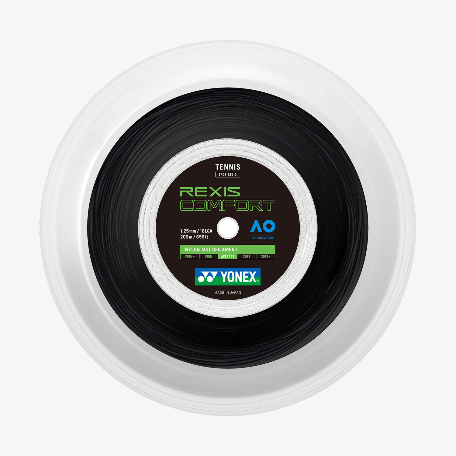Yonex Rexis Comfort 125 / 16L 200M Tennis String Reel (Black) - Premium Tennis Racket String for Enhanced Performance & Durability - Perfect for Competitive Play & Training Sessions