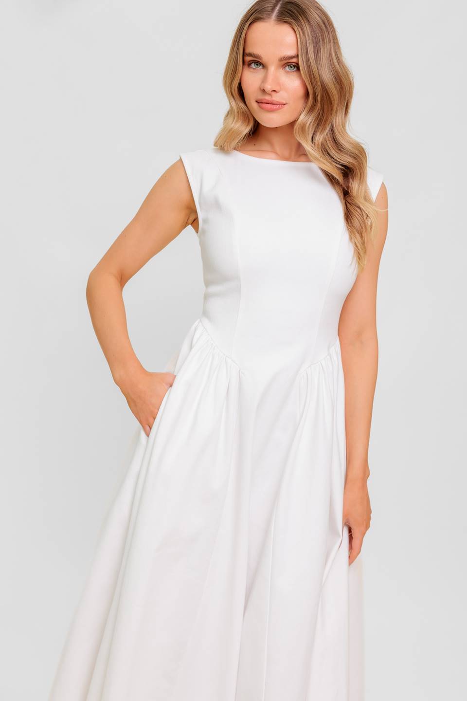 LISETTE Women's White Denim Midi Dress - Casual Summer Boho Style for Beach, Brunch & Date Nights