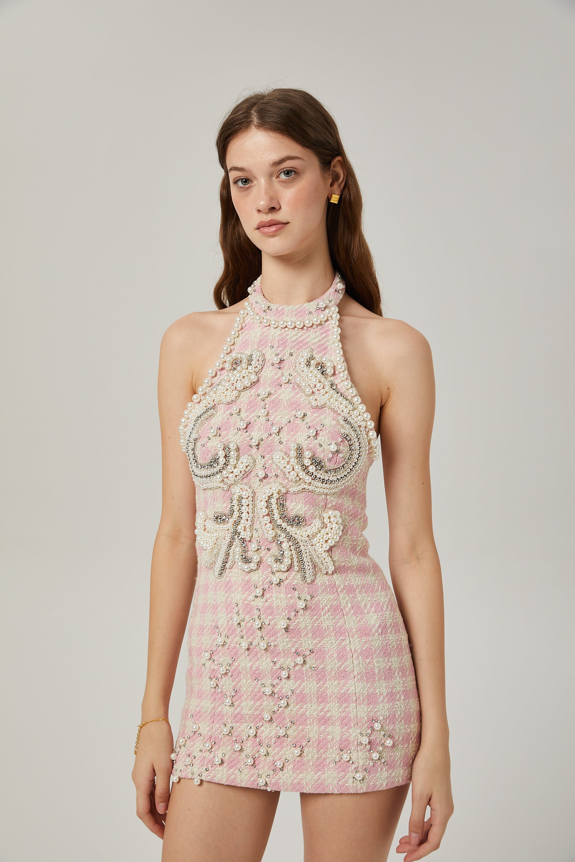 Elegant Capucine Pearl Embellished Mini Dress for Women | Perfect for Parties, Weddings & Special Occasions