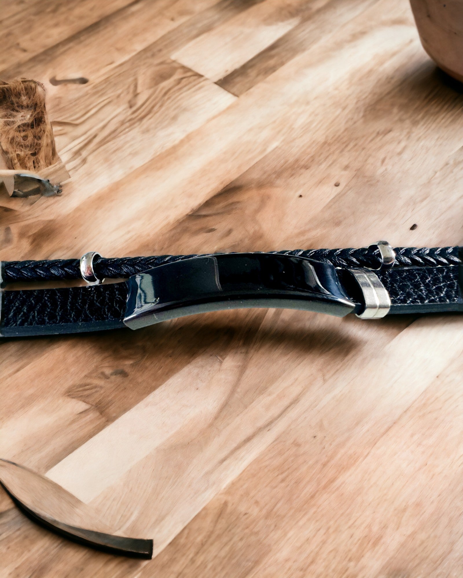 Custom Engraved Men's Bracelet - PU Leather & Stainless Steel Wristband for Men - 2 Color Options - Perfect for Gifts, Anniversaries & Everyday Wear