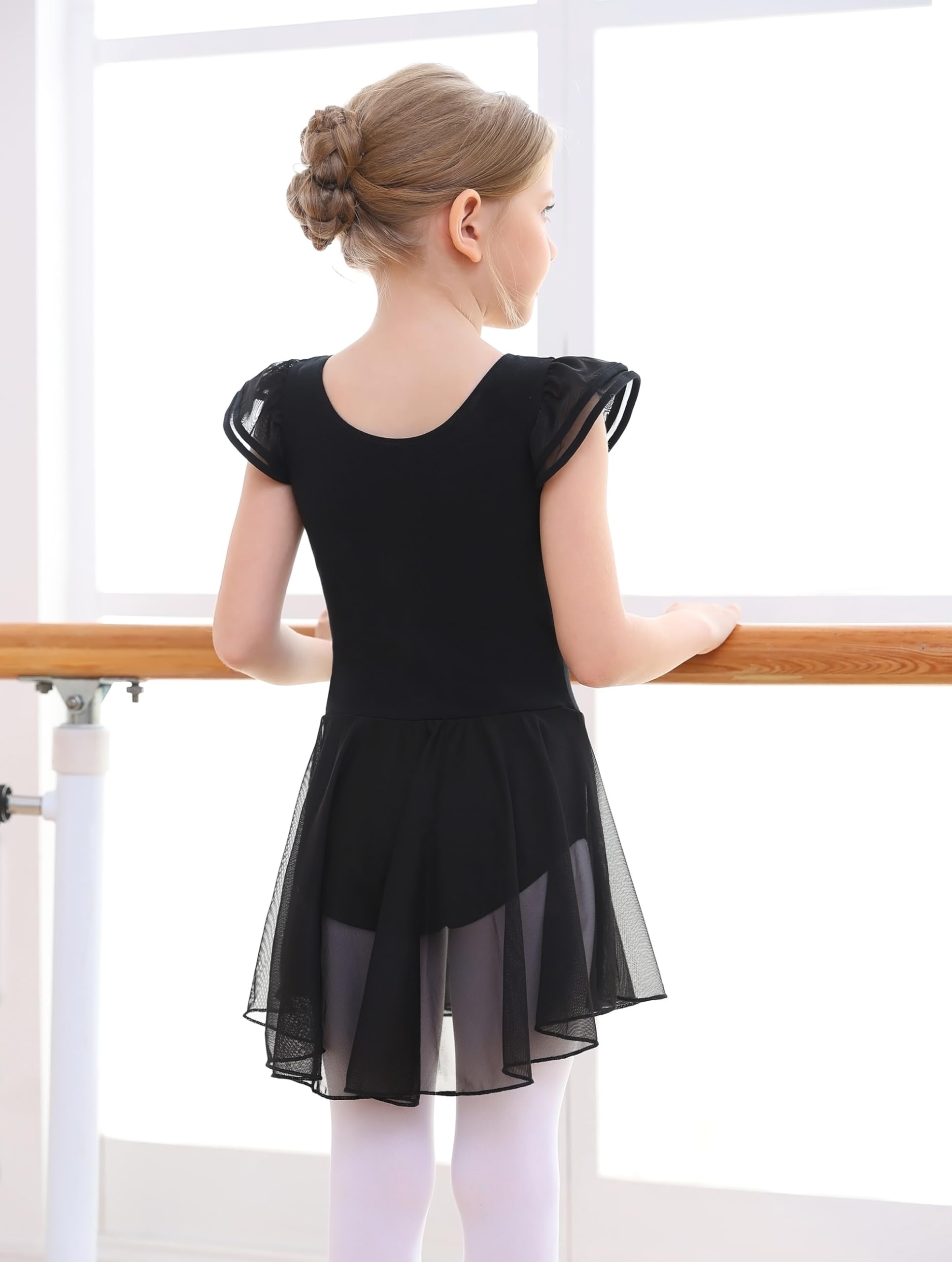 Toddler Girls Ballet Leotard with Swallowtail Tutu Skirt & Flutter Sleeves - MDNMD Dance Dress for Toddler Ballet Classes, Recitals, and Performances