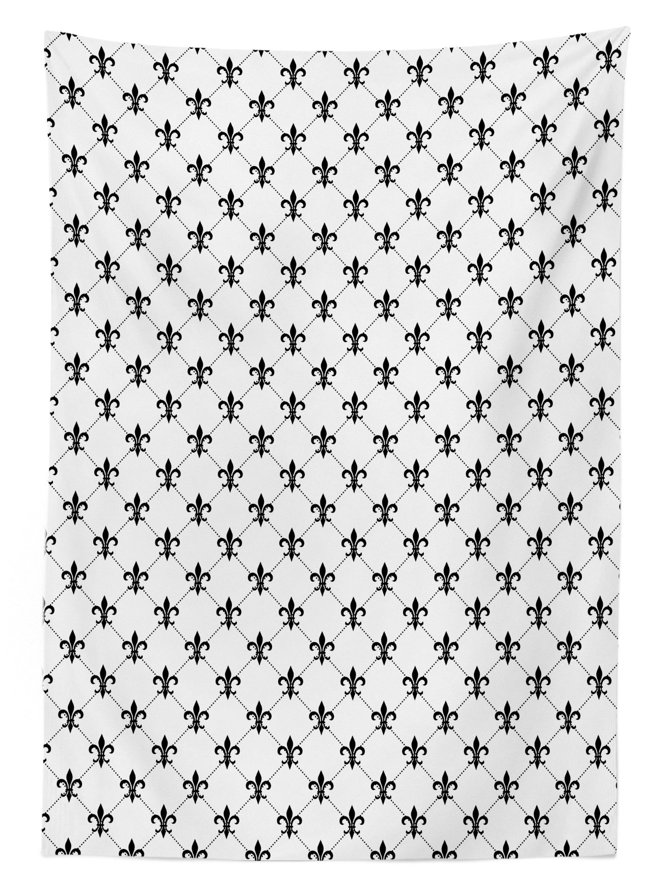 Ambesonne Checkered Dotted Fleur De Lis Outdoor Tablecloth - Monochrome Abstract Lily Flower Design, Washable Picnic Table Cover 58