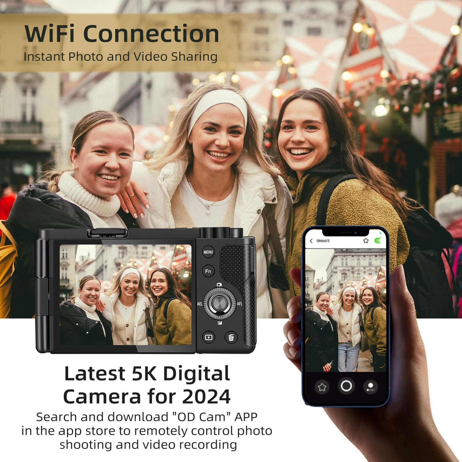 ORDRO 5K Digital Camera for Photography & Vlogging - 64MP 12X Optical Zoom Travel Camera with Flip Screen, External Microphone & Tripod Grip | Perfect for YouTube Content Creation, Travel Photography & Social Media Blogging | Includes 64GB Memory Card