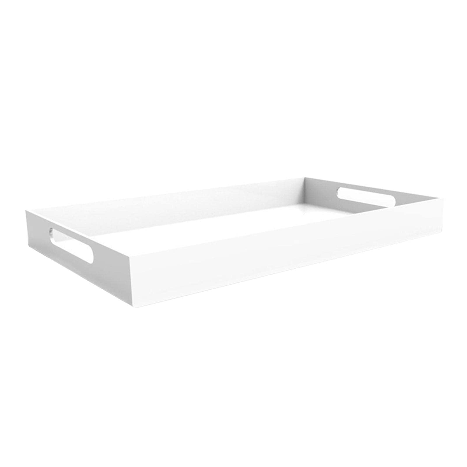 Clear Acrylic Serving Tray with Handles - White Kitchen Food Storage Tray for Cake, Fruit, Office Snacks - Perfect for Entertaining, Dining, and Home Organization