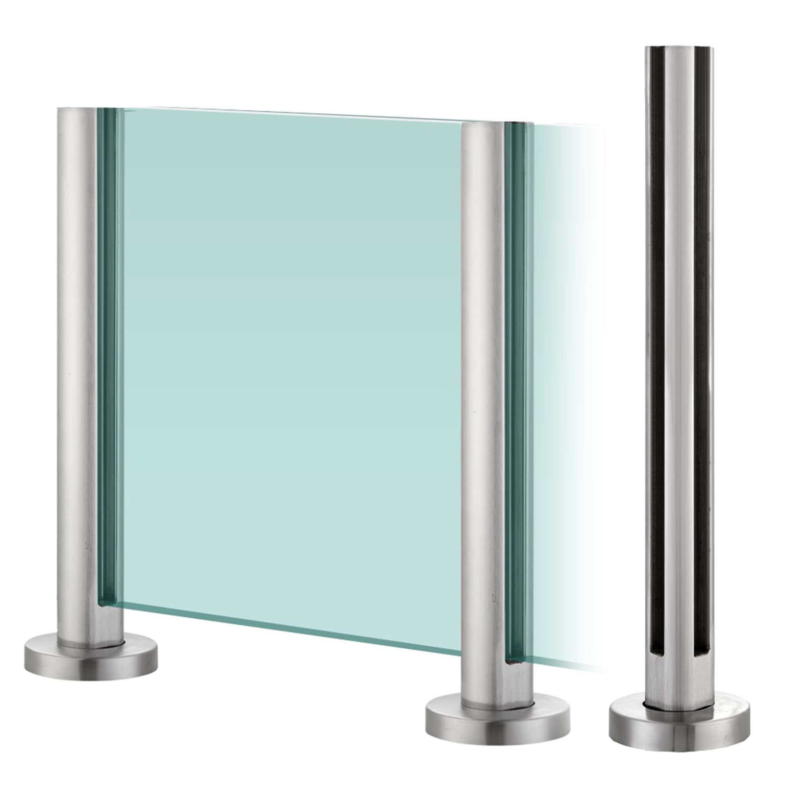 Premium Silver Glass Balustrade System - Heavy Duty Commercial & Indoor Glass Deck Railing with Post Clamps for Stairs, Pools, Platforms & Corridors | Durable Safety Railings for Hotels, Office Buildings & Luxury Homes