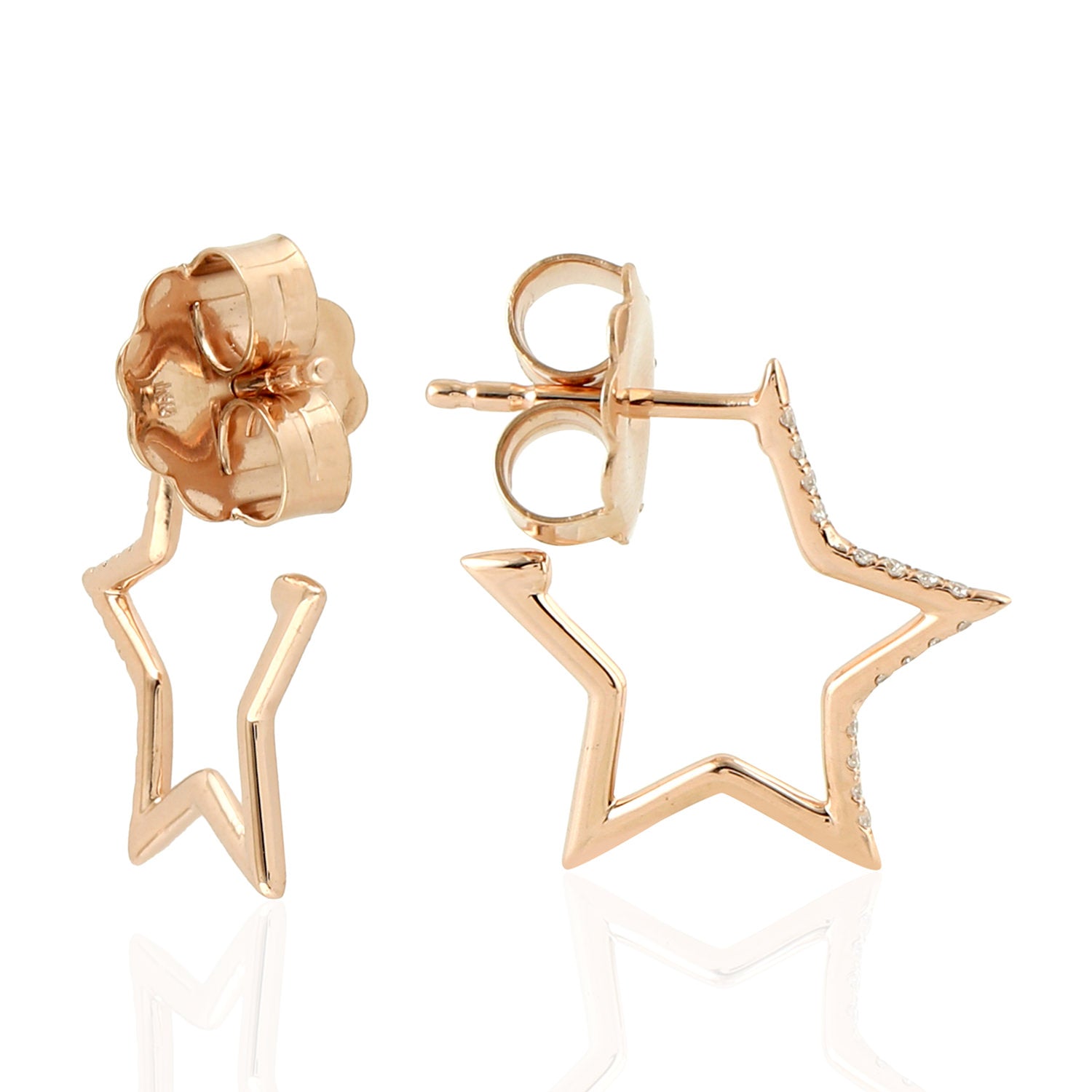 14K Rose Gold Pave Natural Diamond Star Stud Earrings for Women - Perfect for Weddings, Anniversaries & Everyday Elegance