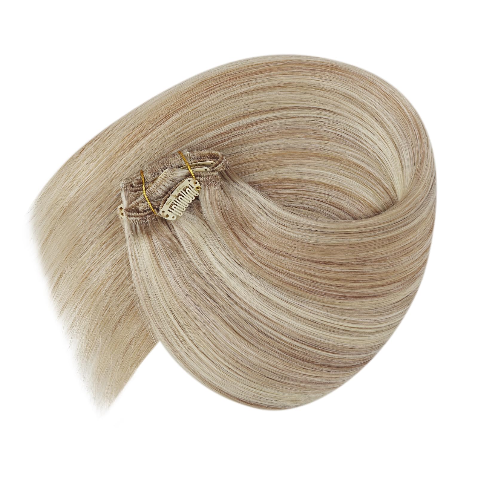Ve Sunny Blonde Clip-in Human Hair Extensions - 14inch 100g Ash & Bleach Blonde Highlights with Pink Blonde Tips | Perfect for Short Hair Styling, Parties & Daily Wear