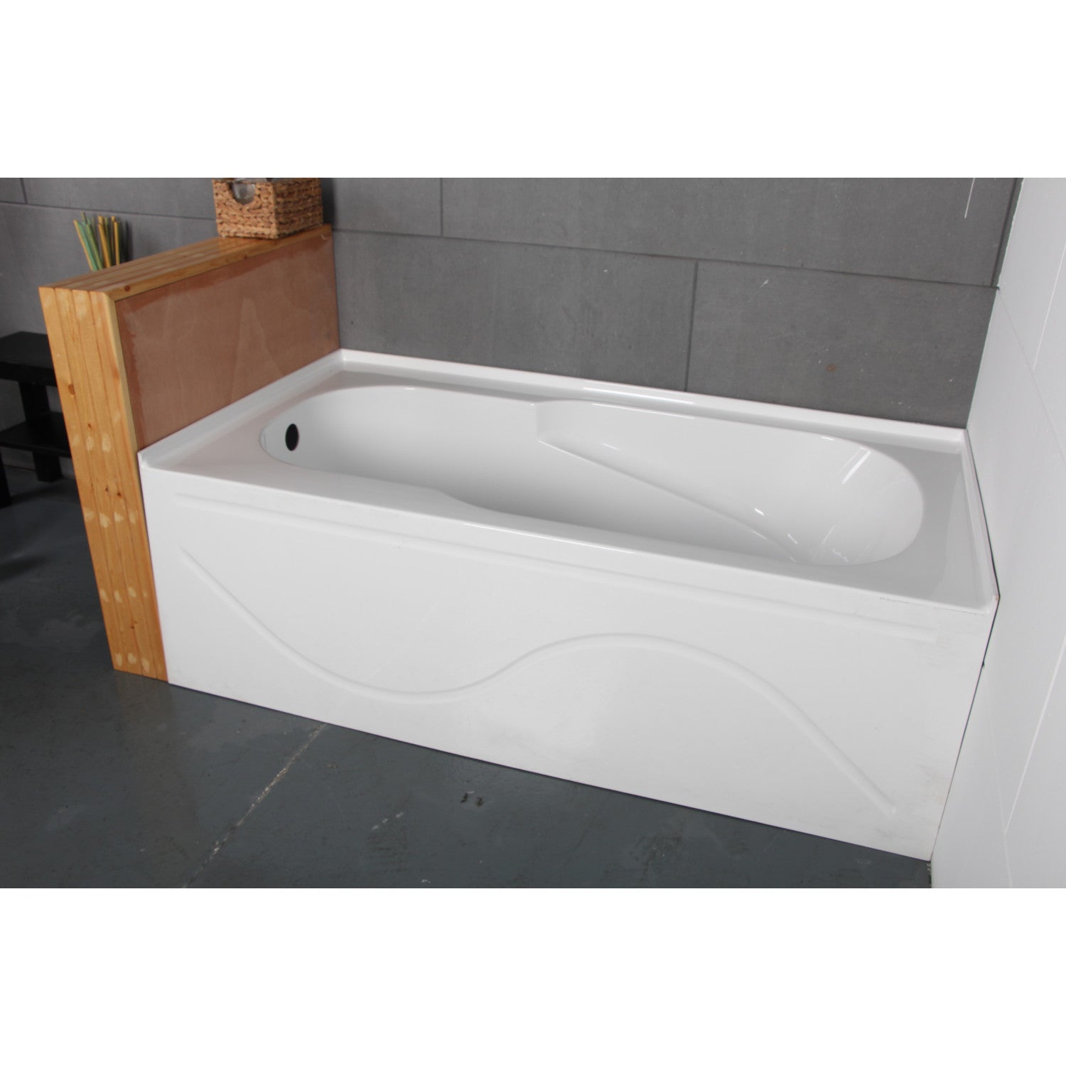 Aqua Eden VTAP603216L 60 Inch Acrylic Rectangular 3-Wall Alcove Bathtub with Anti-Slip Surface & Left Drain - Glossy White for Modern Bathroom & Spa Relaxation