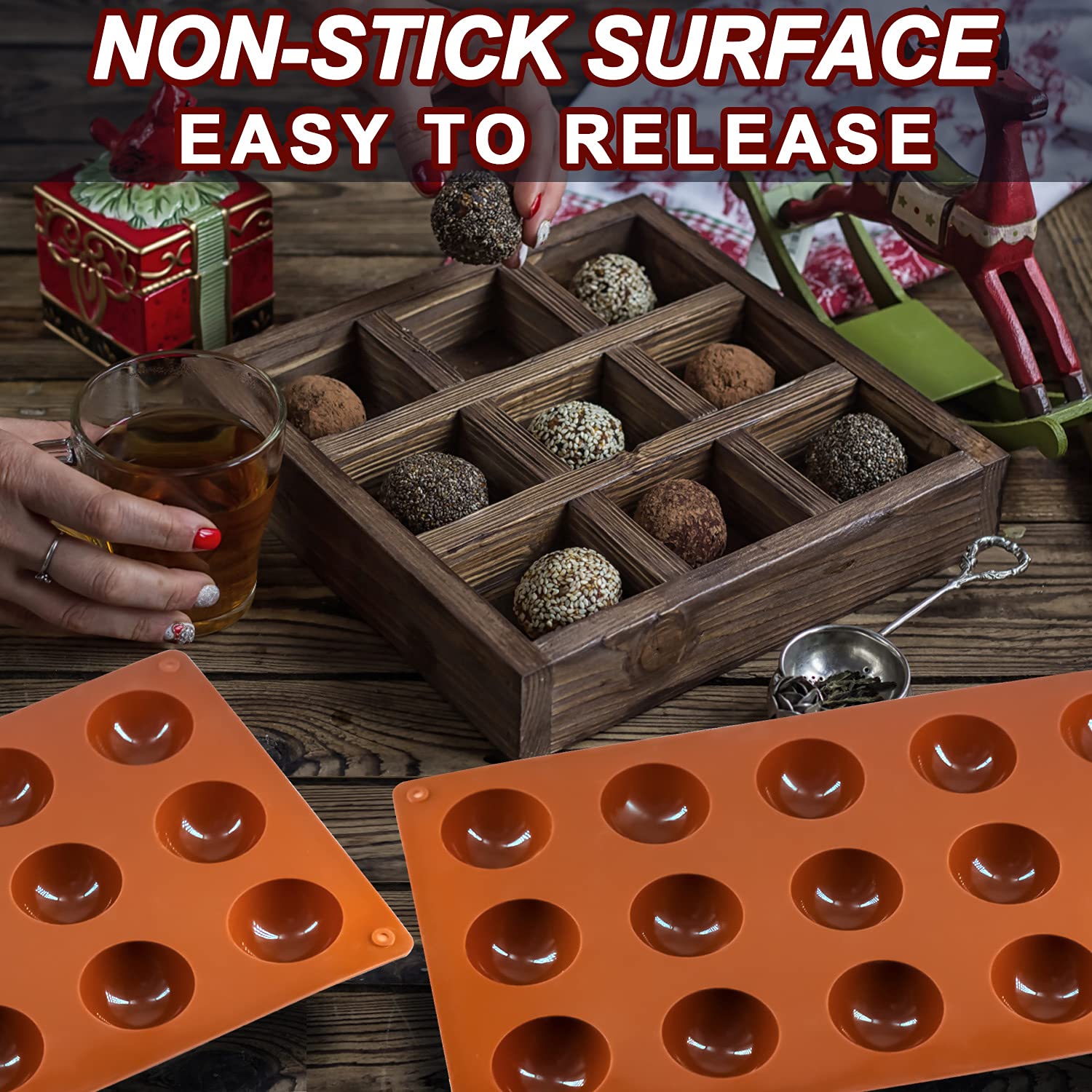 2 Pack Small 15-Cavity Semi Sphere Silicone Molds - Non-Stick Baking Molds for Jelly, Chocolate & Cake - Perfect for DIY Desserts, Candy Making & Party Treats
